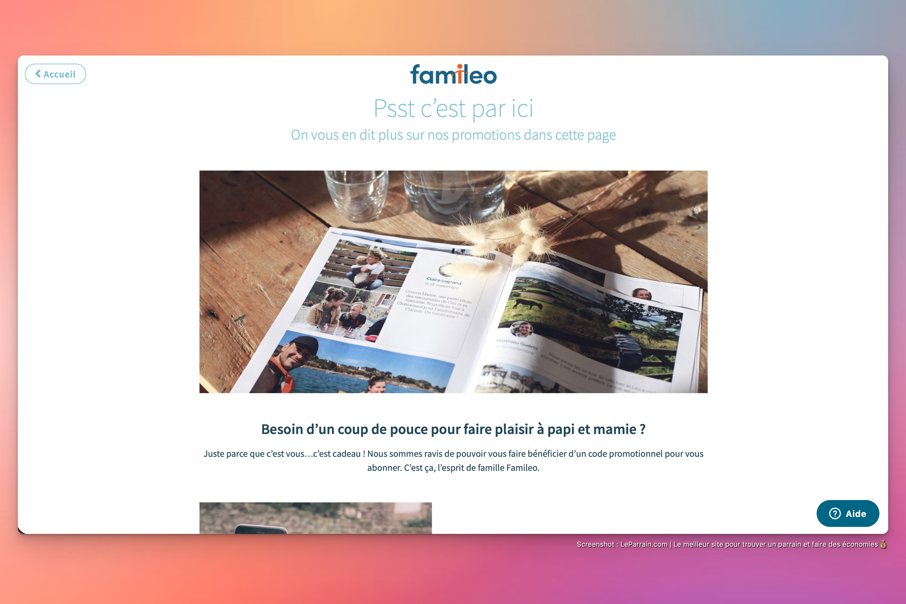 Capture d'écran 1 du programme de parrainage Famileo