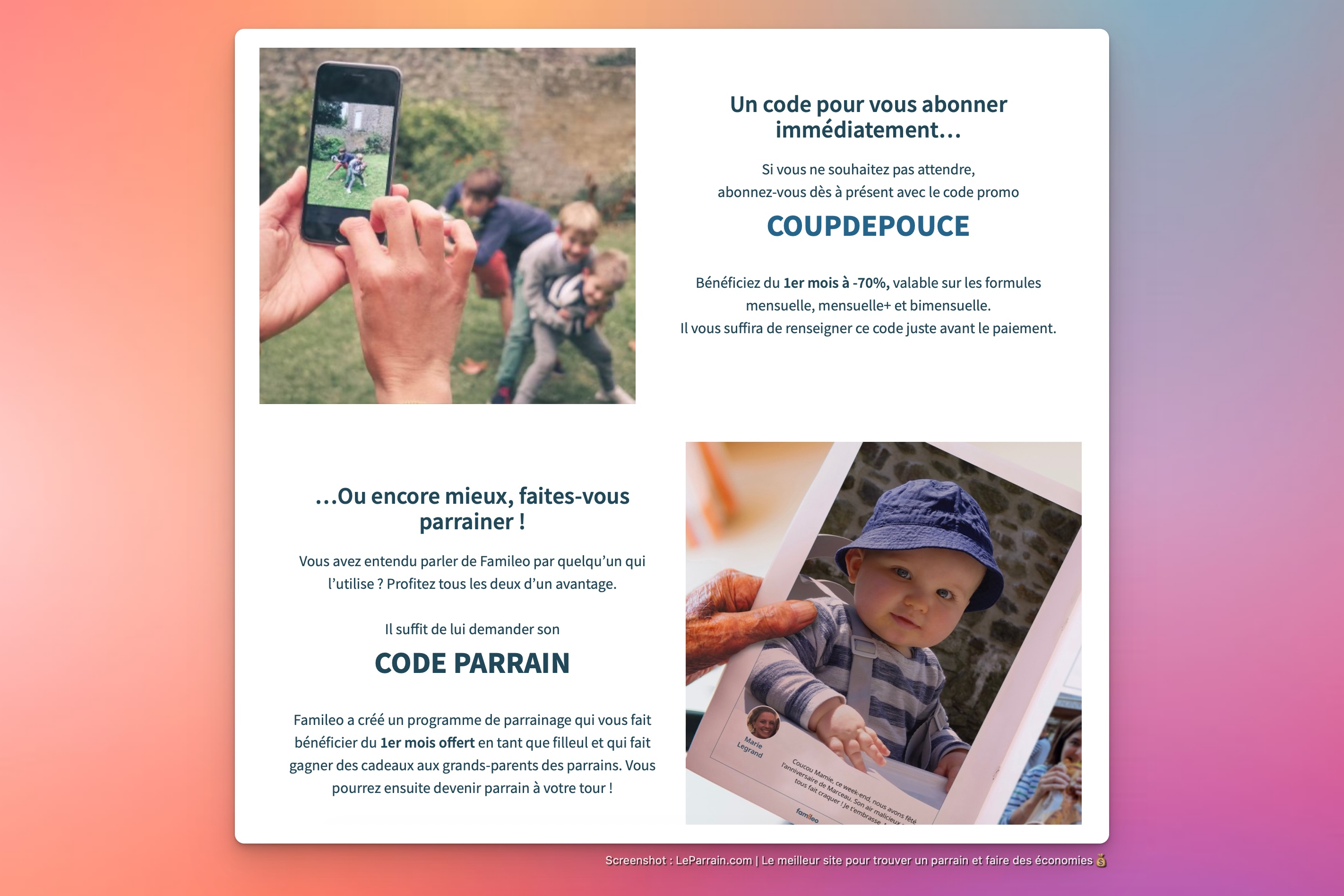 Capture d'écran 2 du programme de parrainage Famileo
