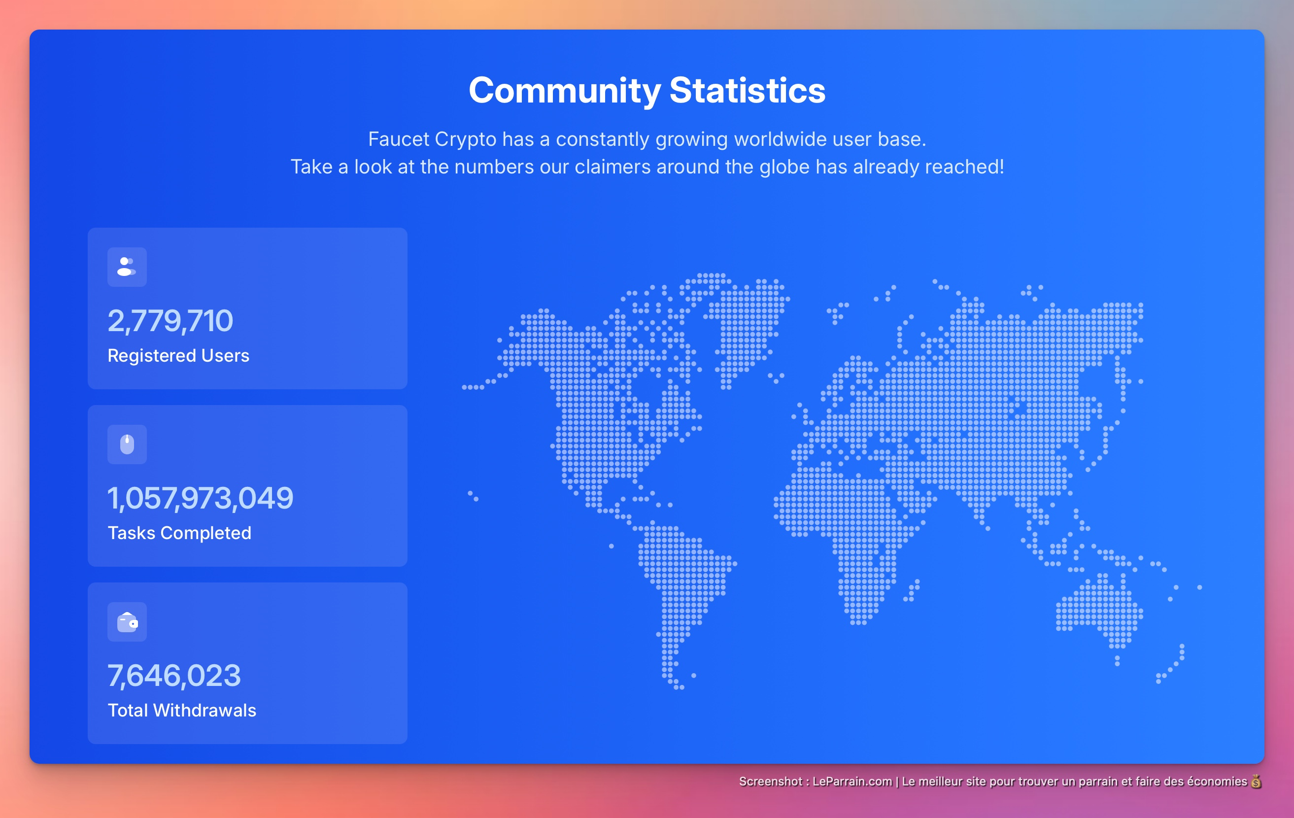 Capture d'écran 1 du programme de parrainage Faucet Crypto