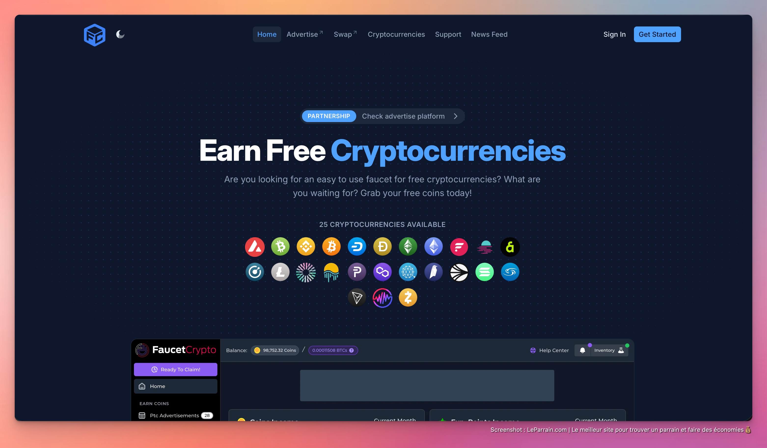 Capture d'écran 4 du programme de parrainage Faucet Crypto