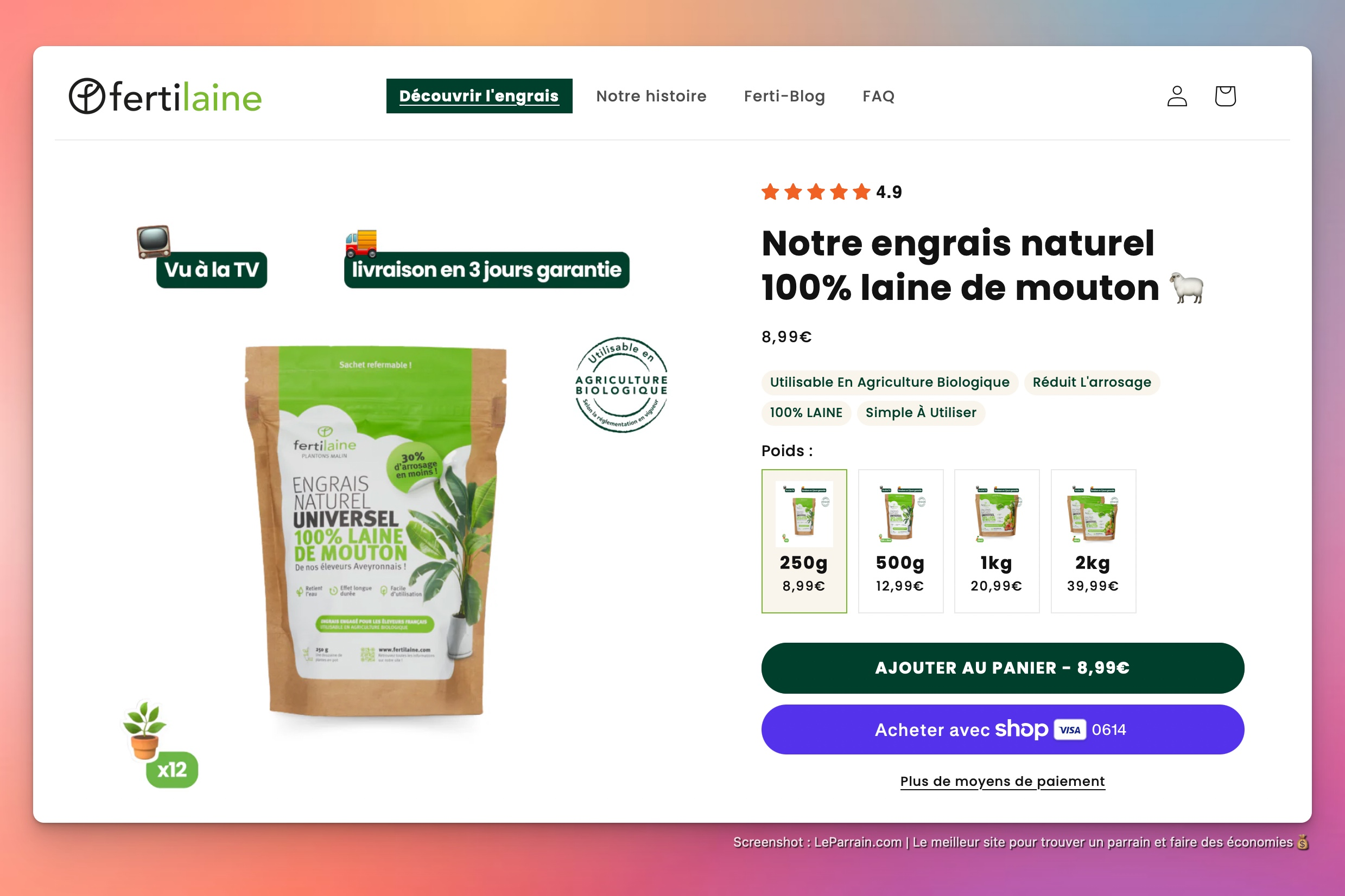 Capture d'écran 1 du programme de parrainage Fertilaine