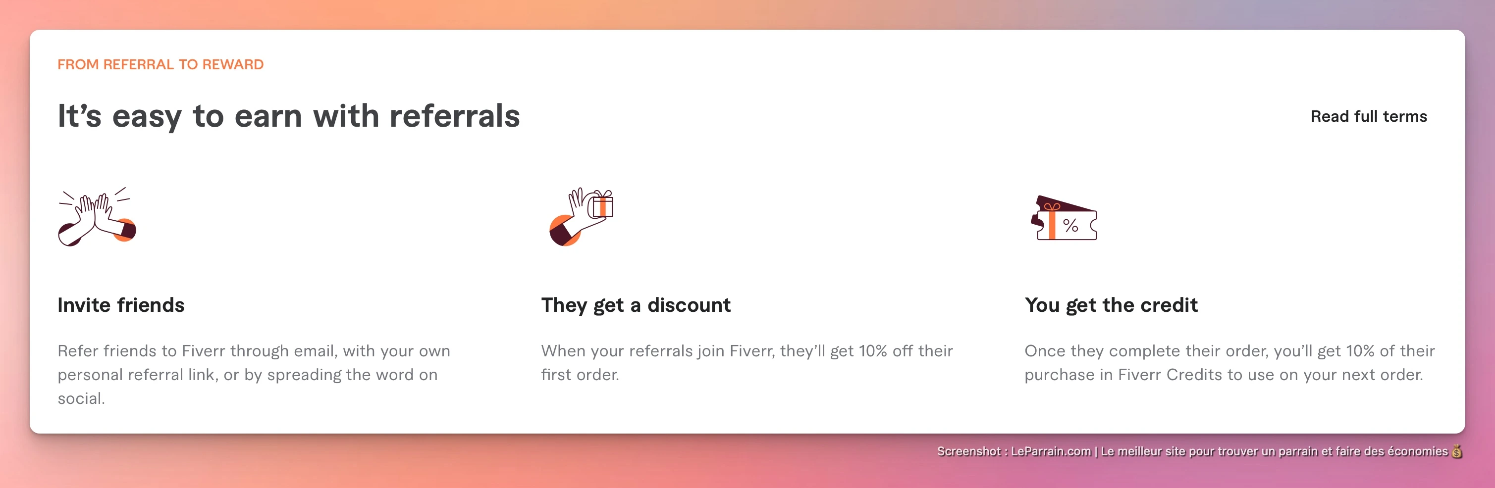 Capture d'écran 2 du programme de parrainage Fiverr