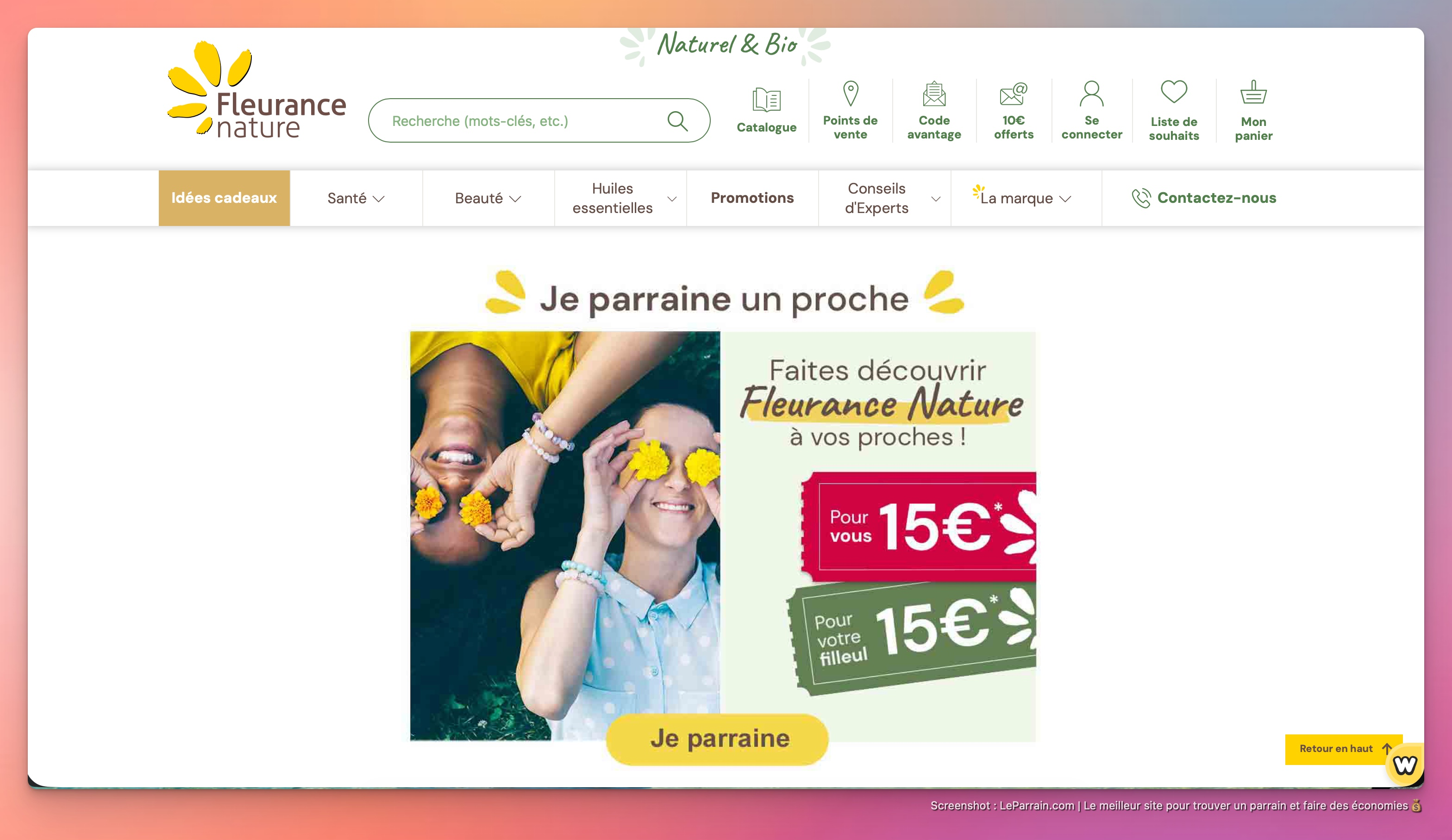 Capture d'écran 1 du programme de parrainage Fleurance nature