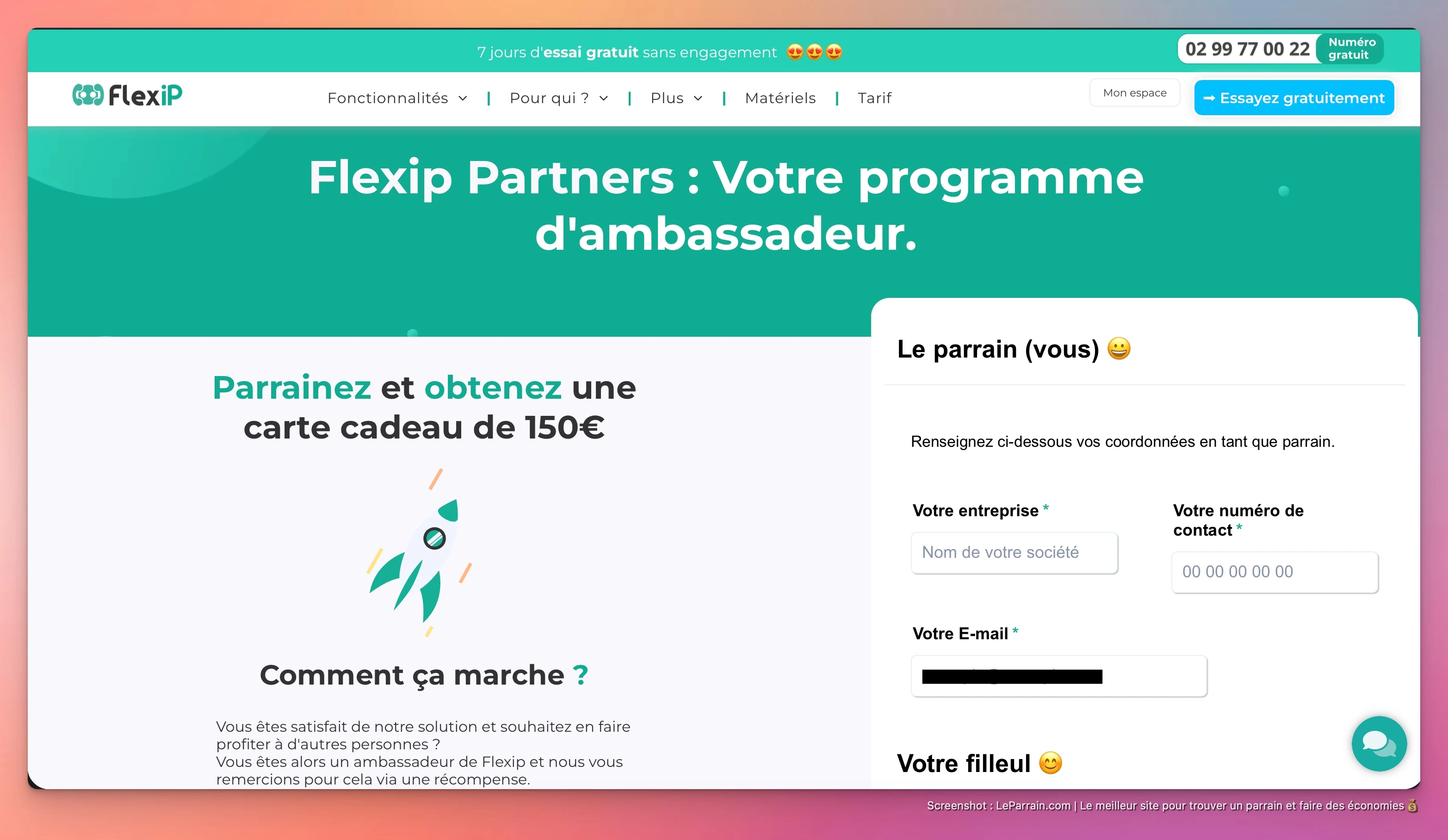 Capture d'écran 2 du programme de parrainage FlexiP