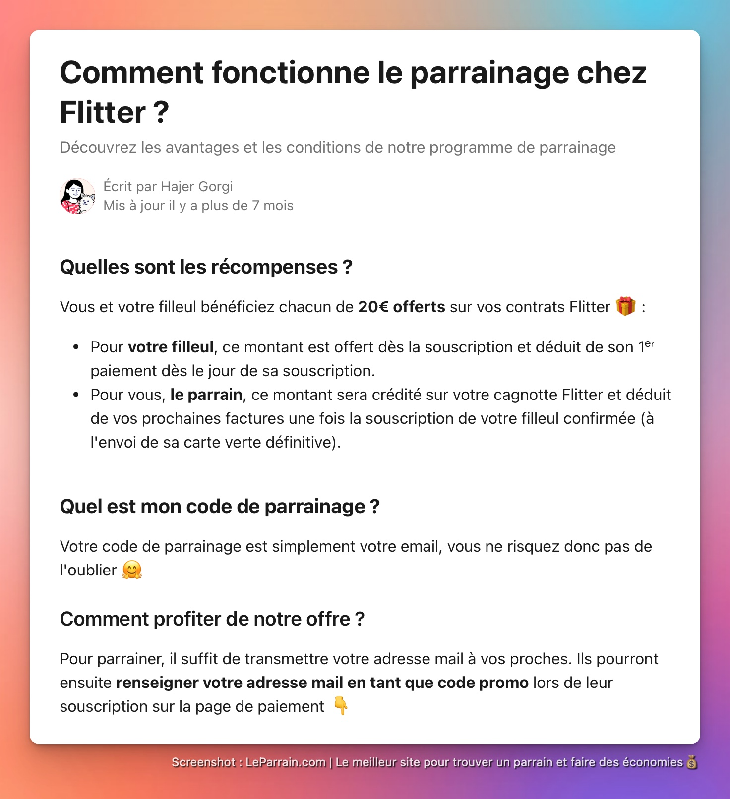 Capture d'écran 3 du programme de parrainage Flitter