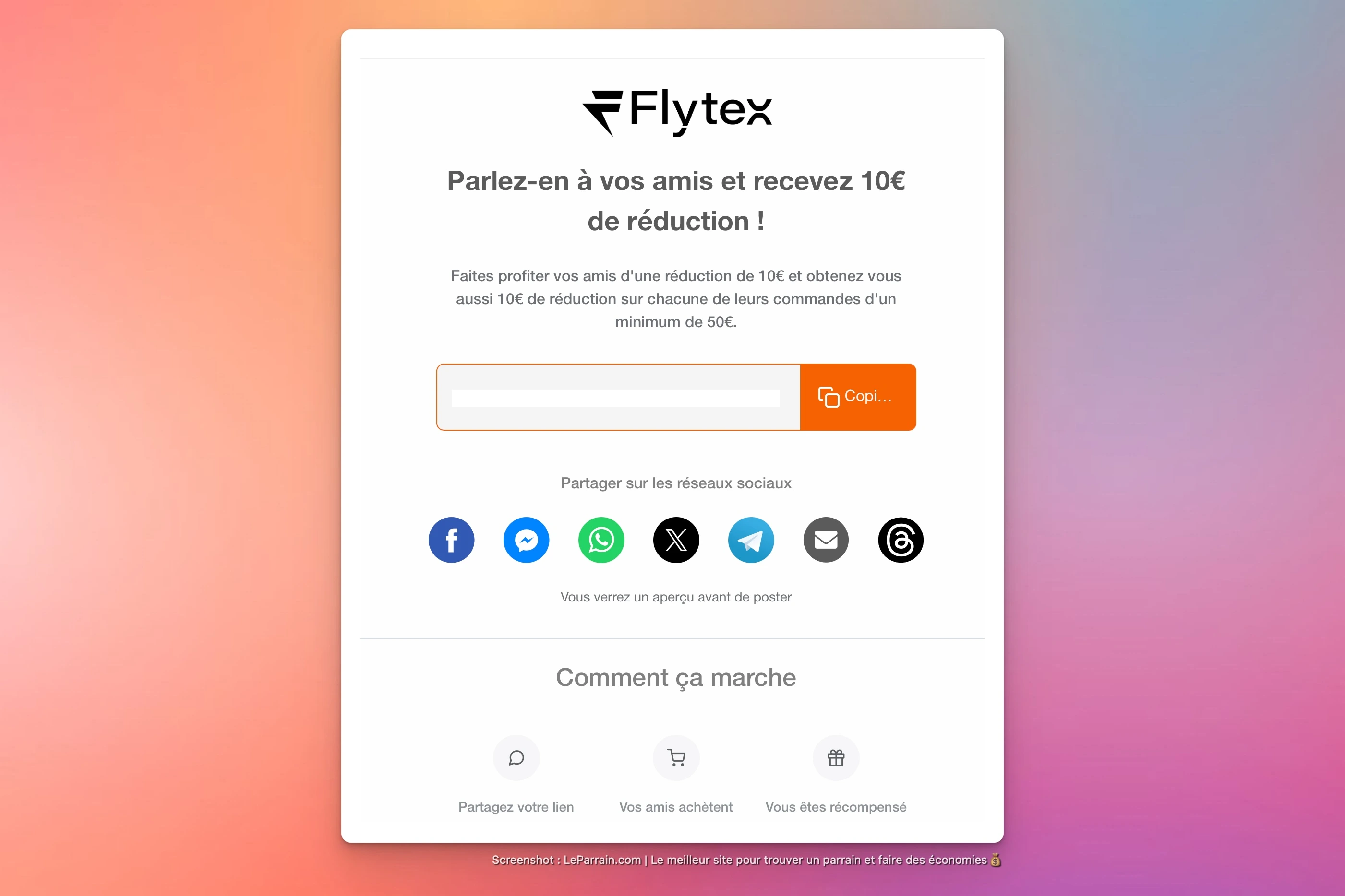 Capture d'écran 6 du programme de parrainage Flytex