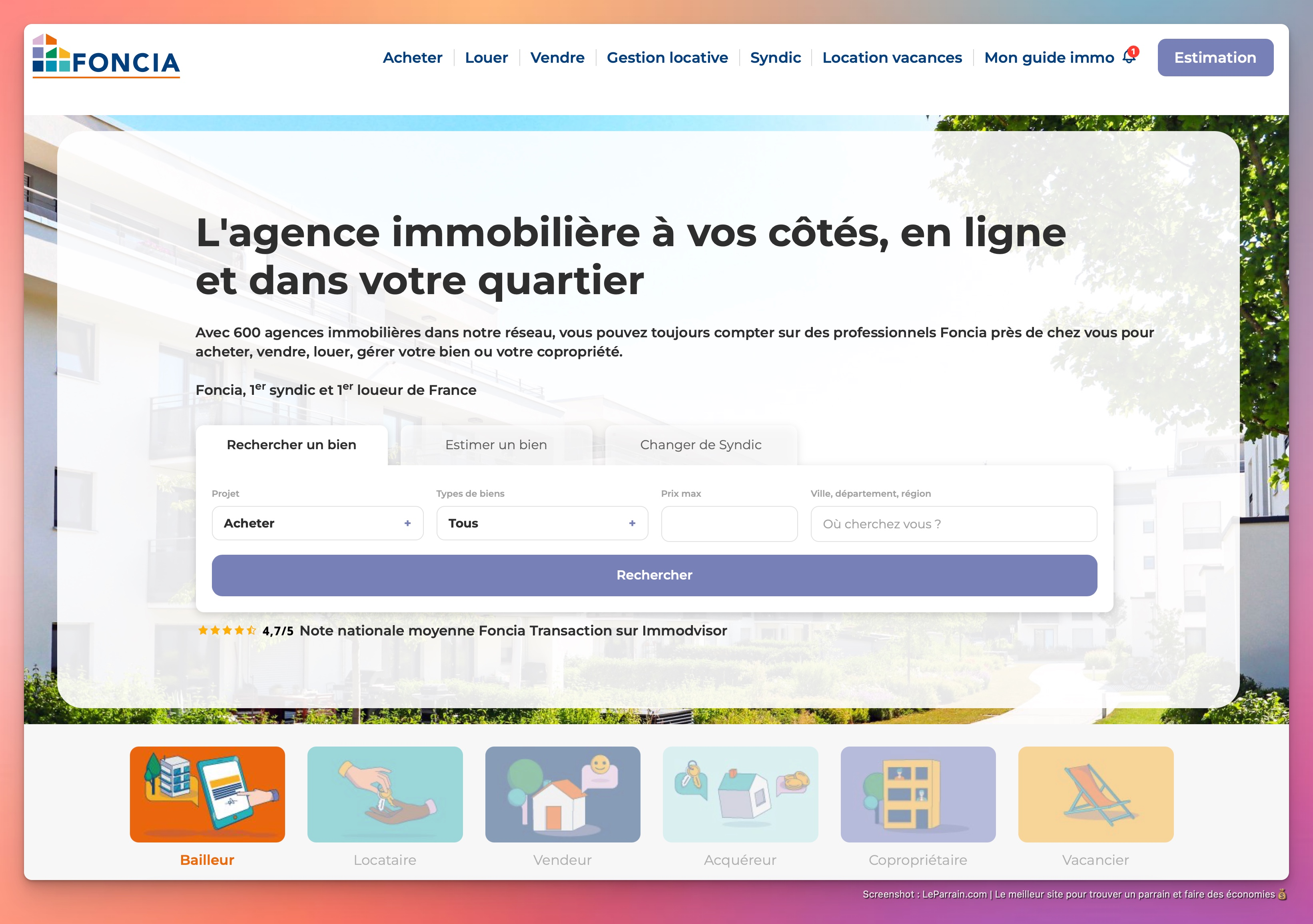 Capture d'écran 1 du programme de parrainage Foncia