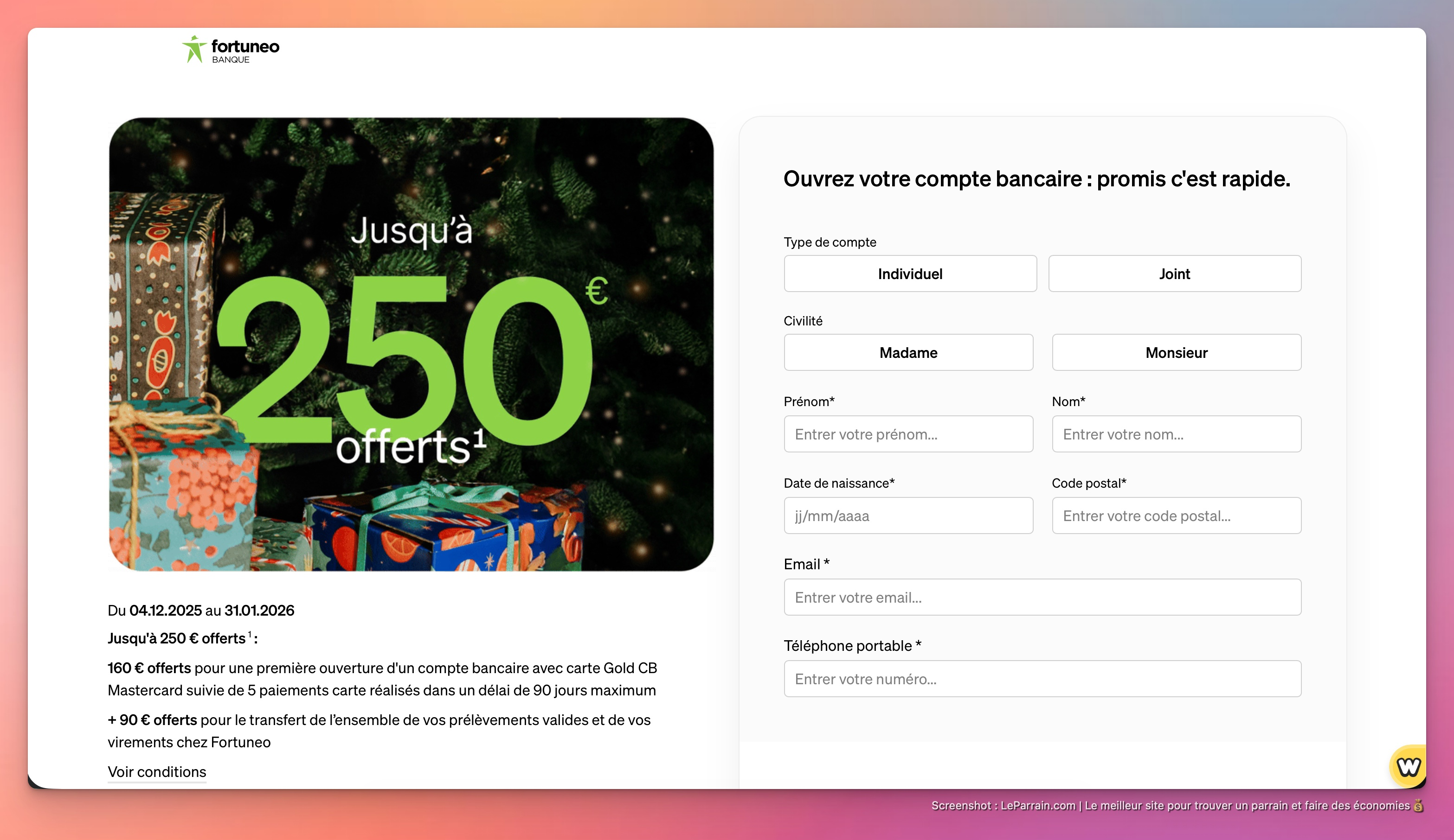 Capture d'écran 2 du programme de parrainage Fortuneo
