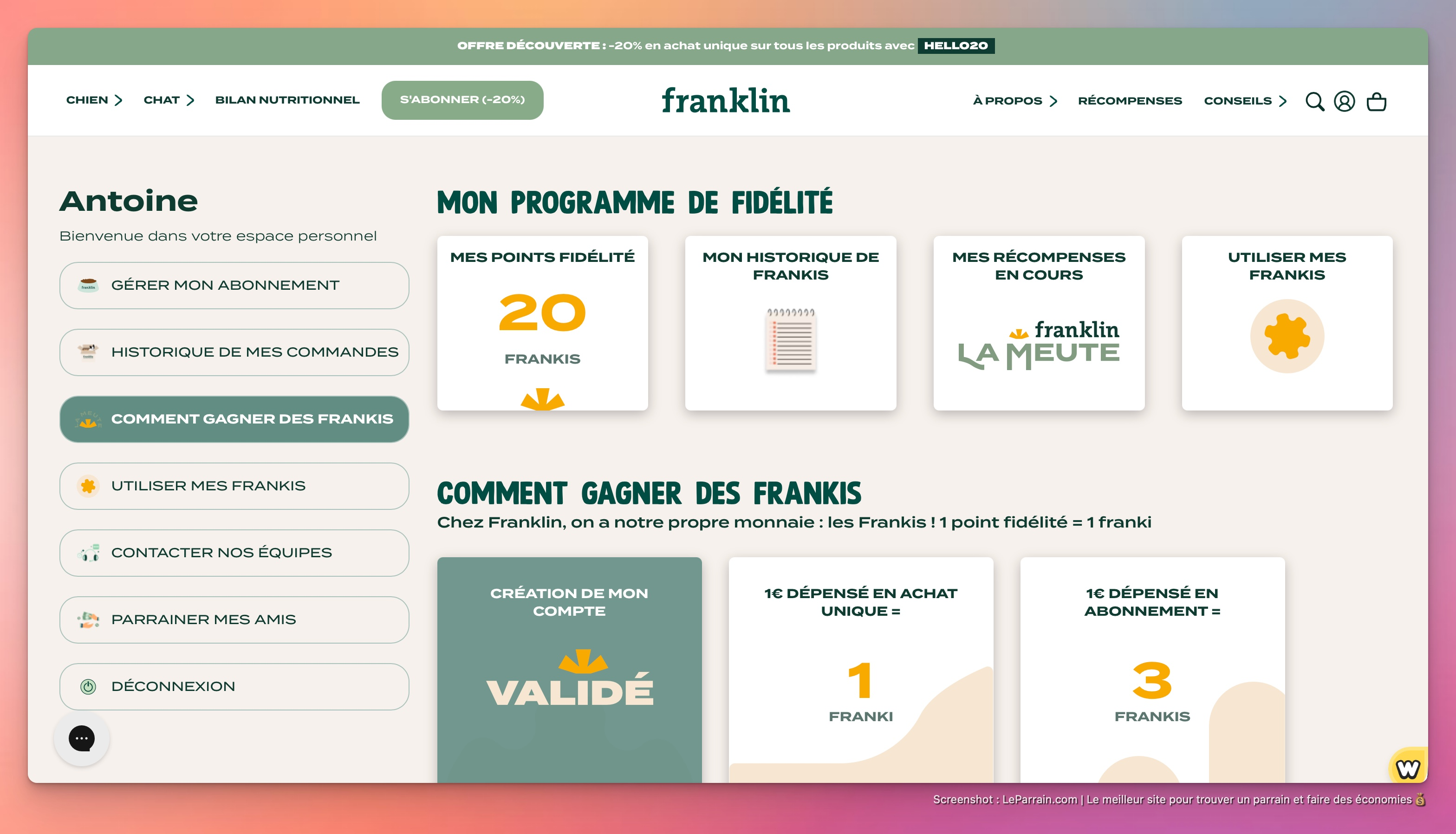Capture d'écran 1 du programme de parrainage Franklin