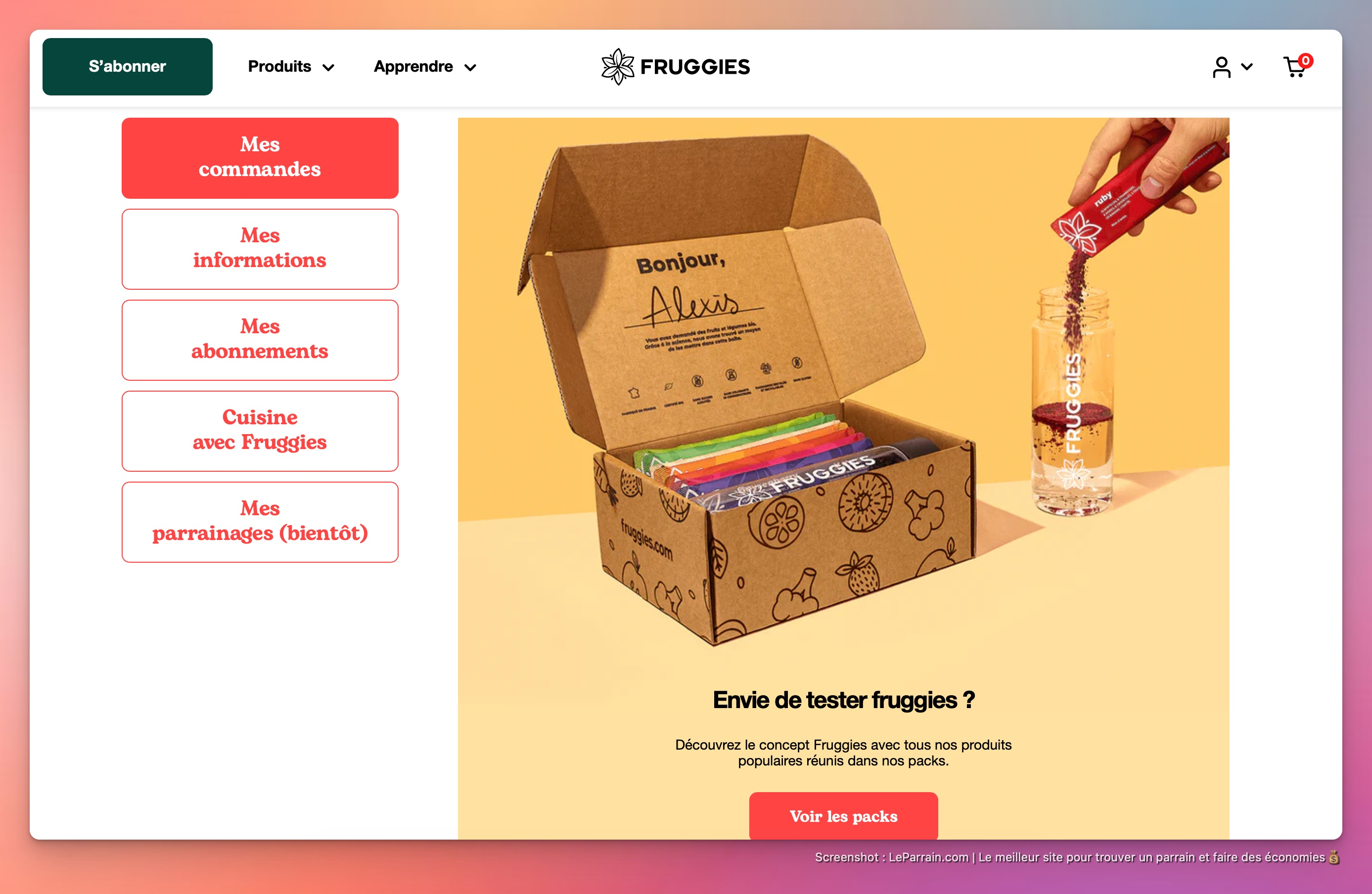 Capture d'écran 1 du programme de parrainage Fruggies