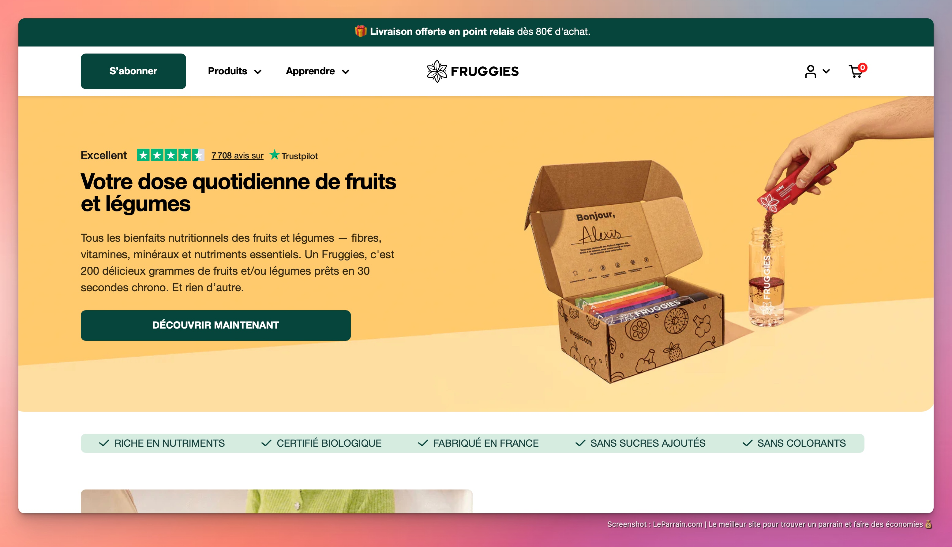 Capture d'écran 2 du programme de parrainage Fruggies