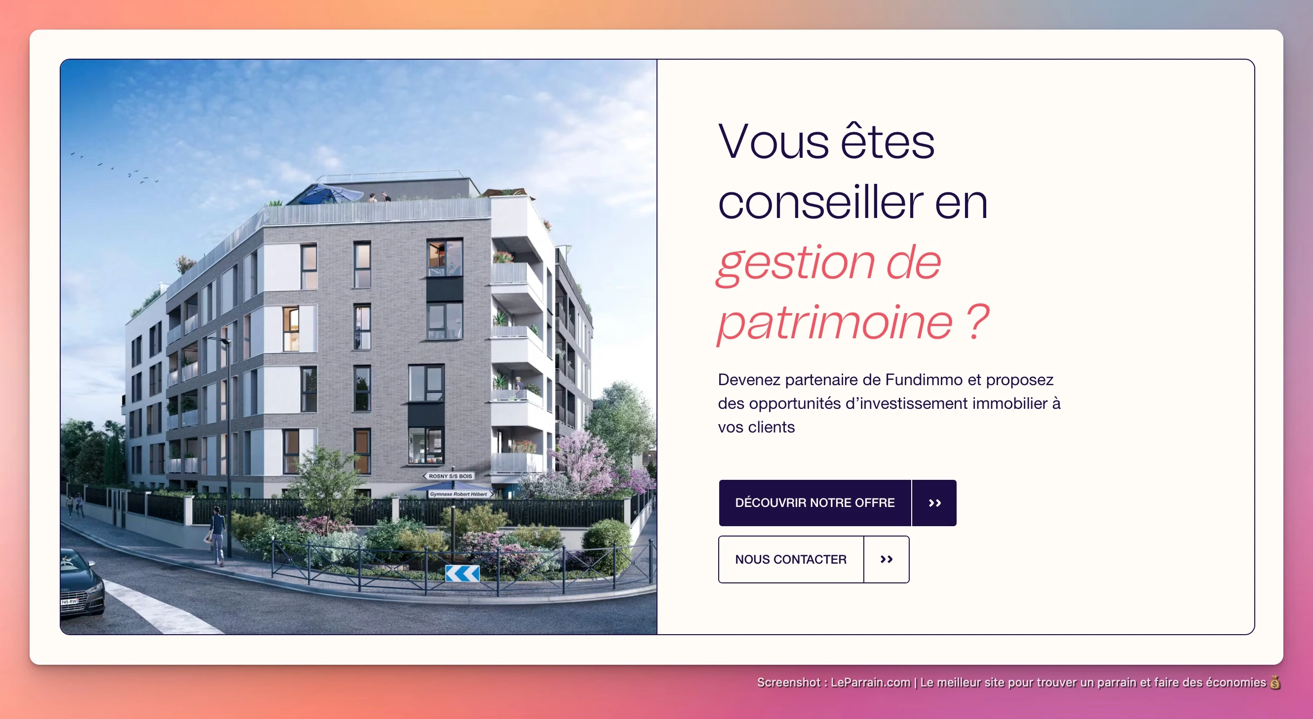 Capture d'écran 2 du programme de parrainage Fundimmo