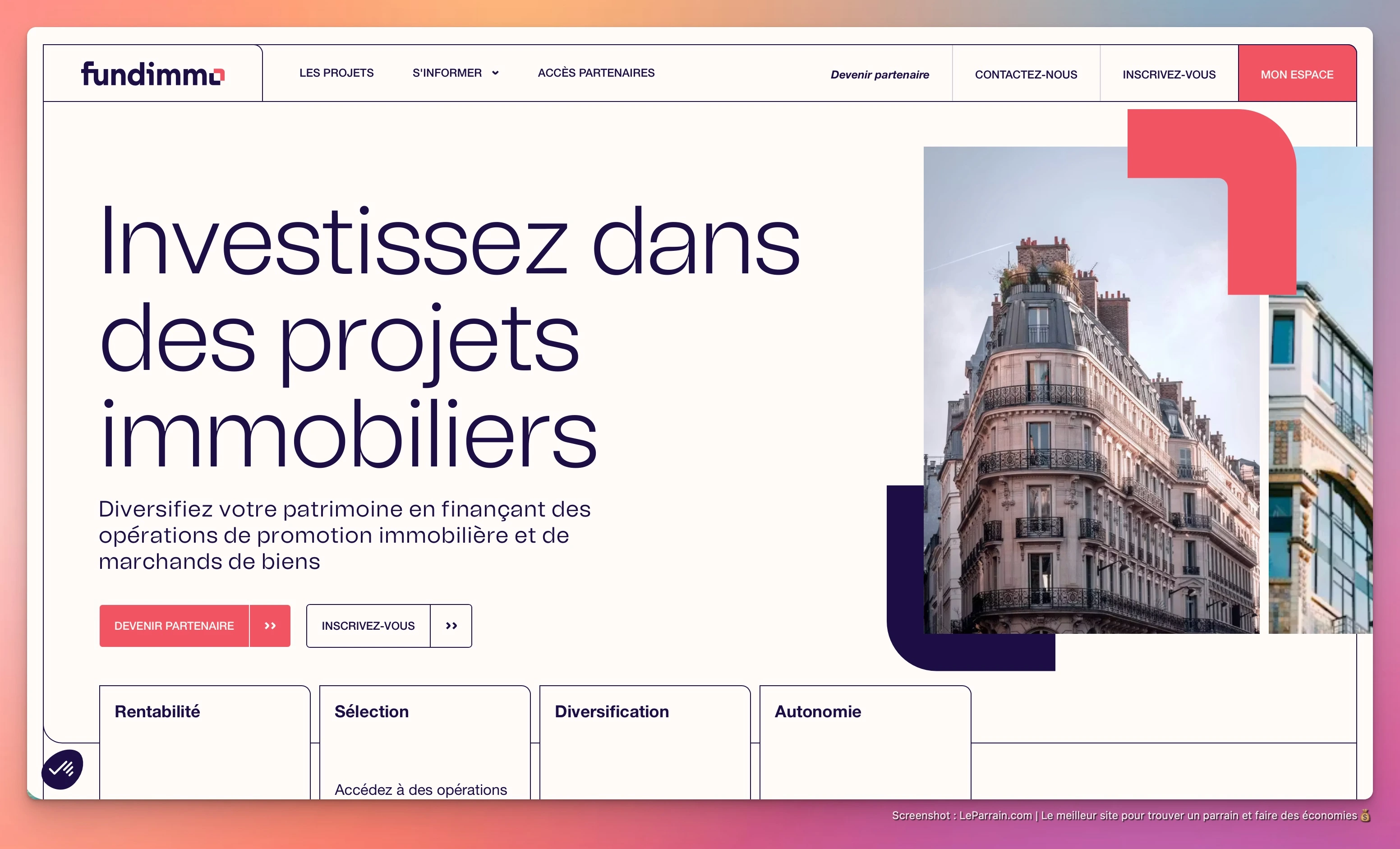 Capture d'écran 3 du programme de parrainage Fundimmo