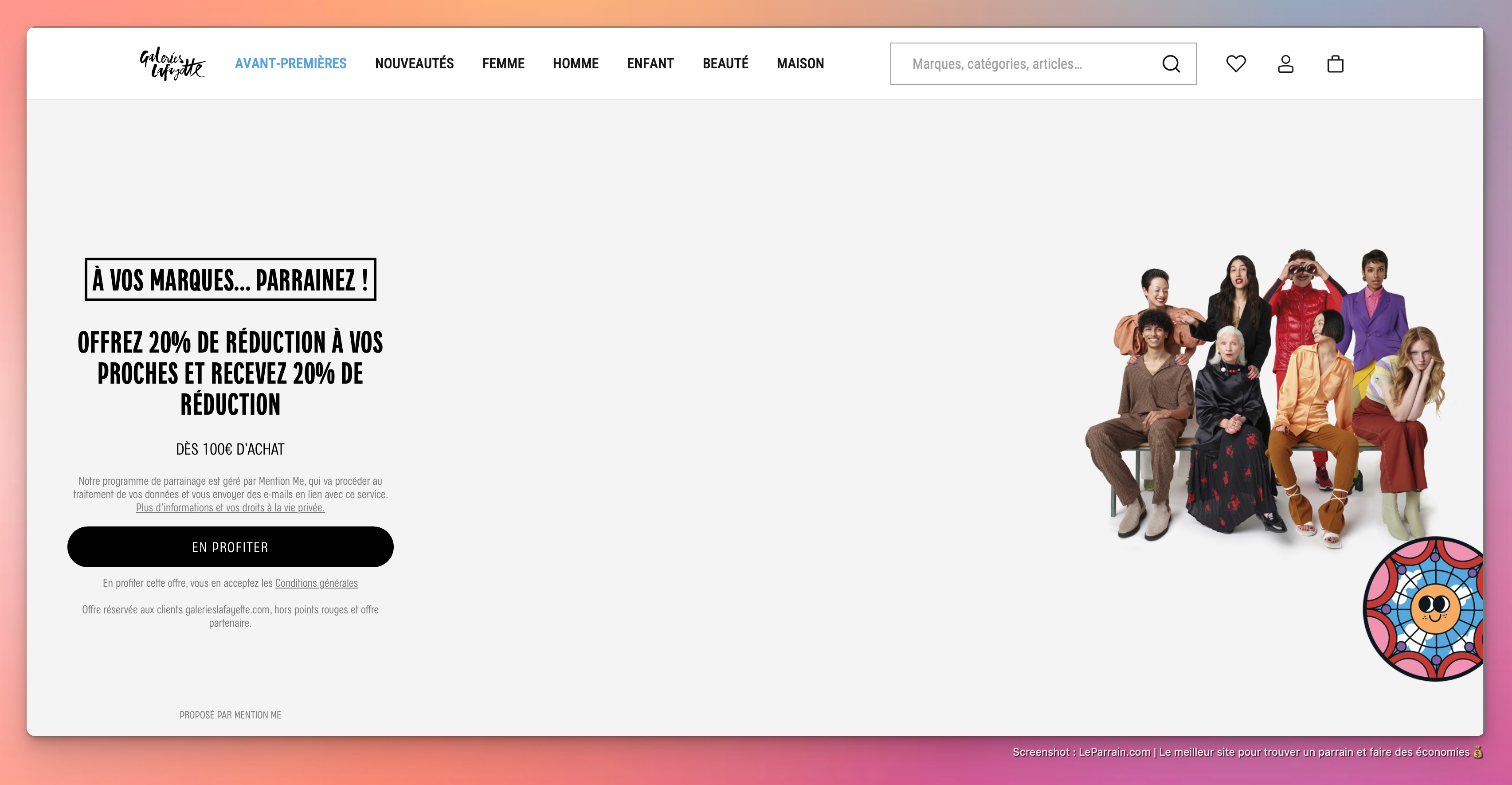 Capture d'écran 1 du programme de parrainage Galeries Lafayette