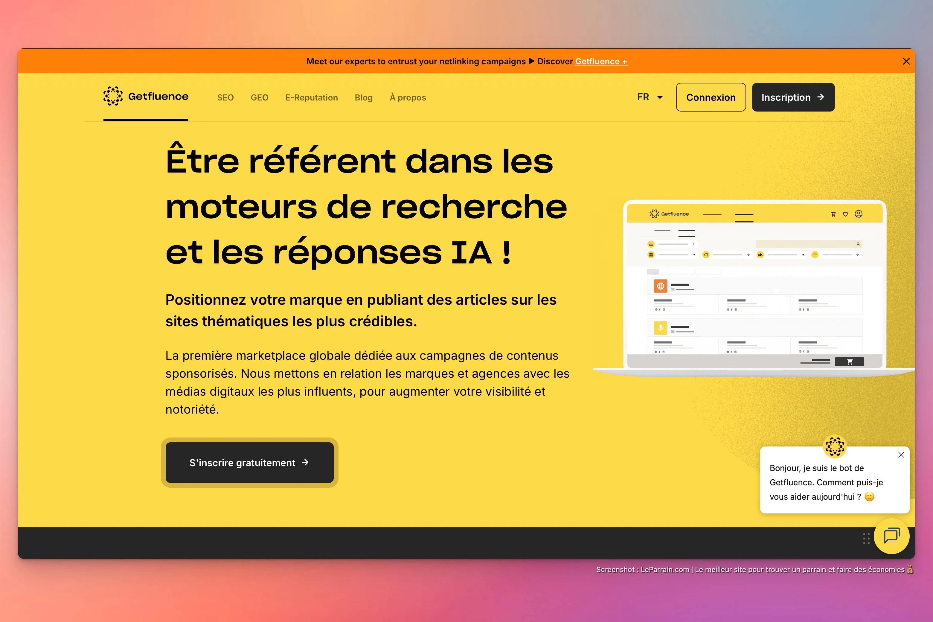 Capture d'écran 2 du programme de parrainage Getfluence