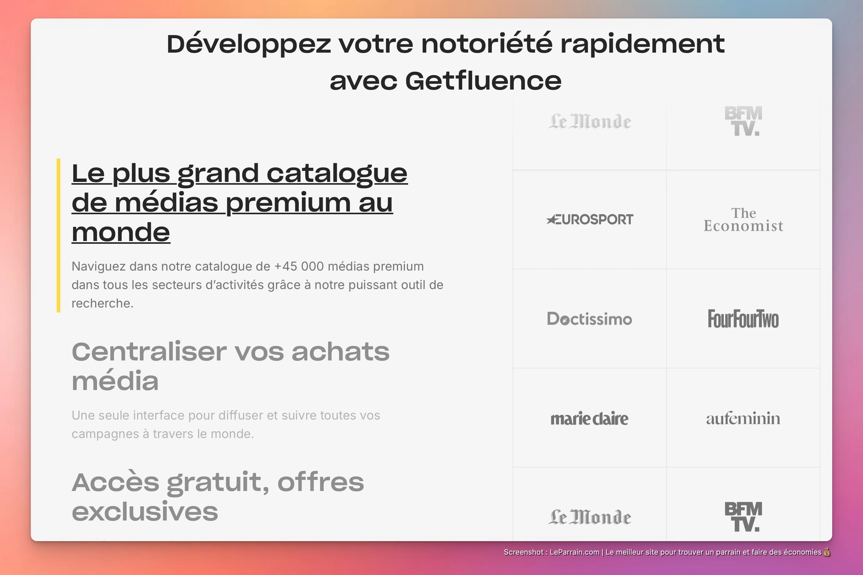 Capture d'écran 4 du programme de parrainage Getfluence