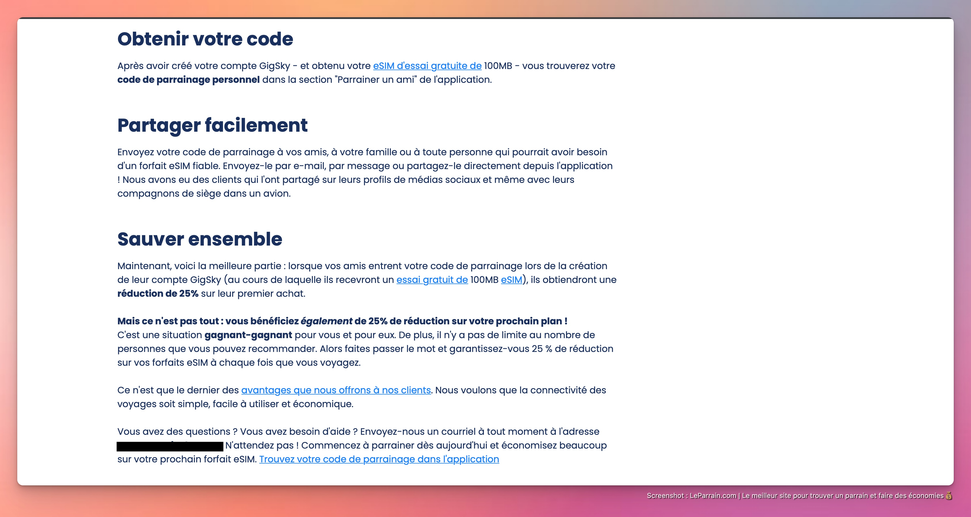 Capture d'écran 2 du programme de parrainage GigSky