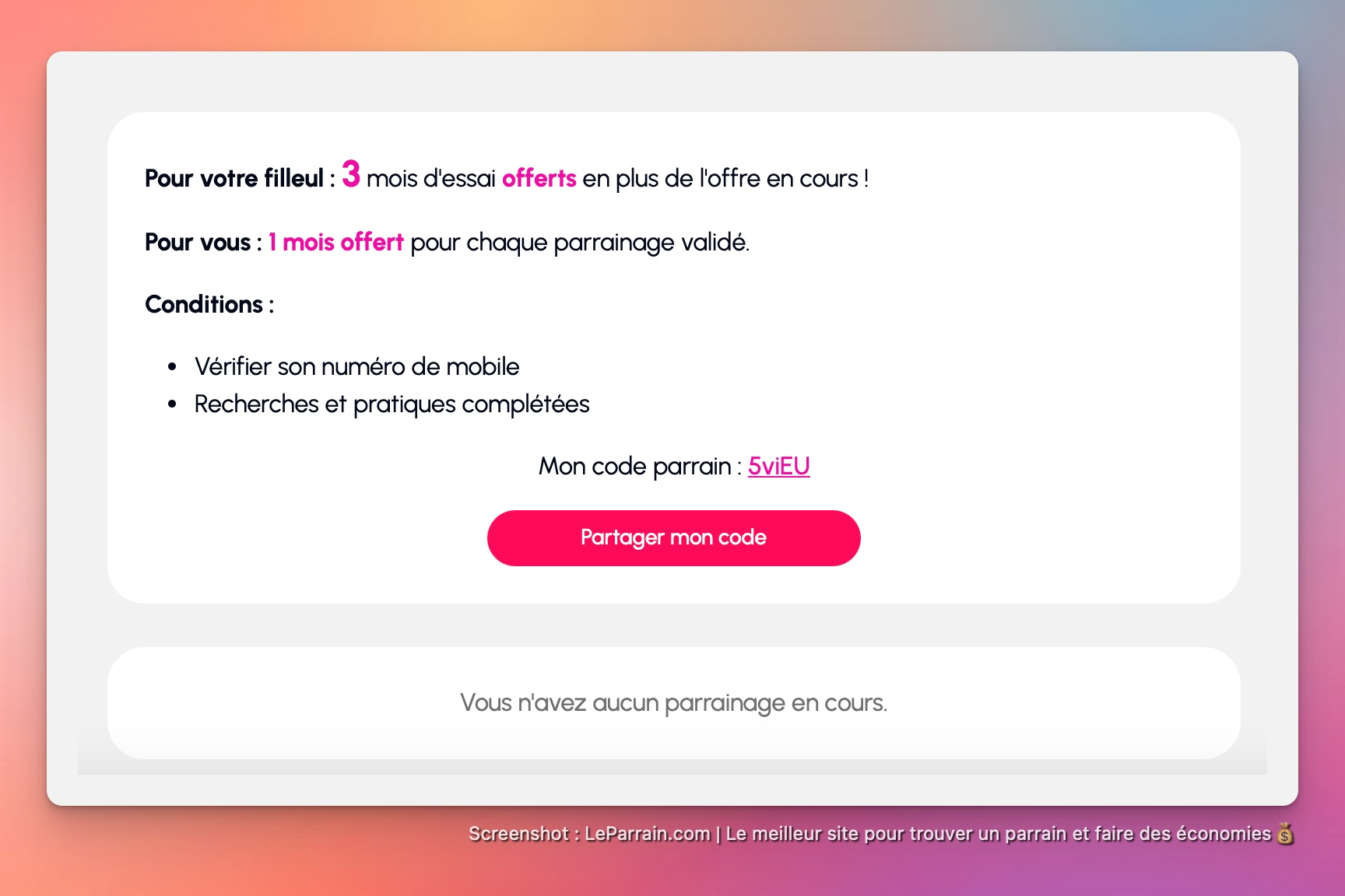 Capture d'écran 2 du programme de parrainage Gleese