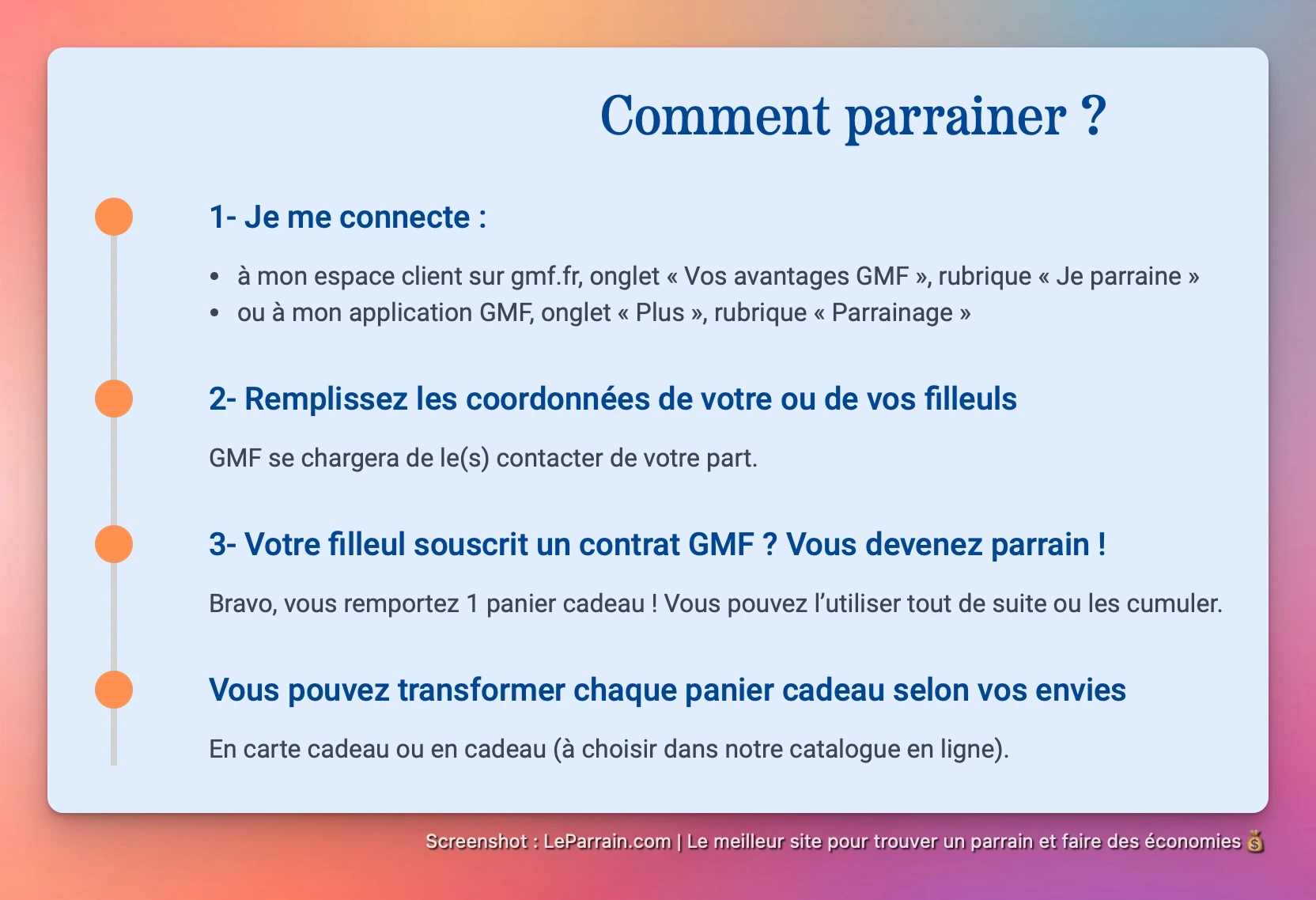 Capture d'écran 1 du programme de parrainage GMF
