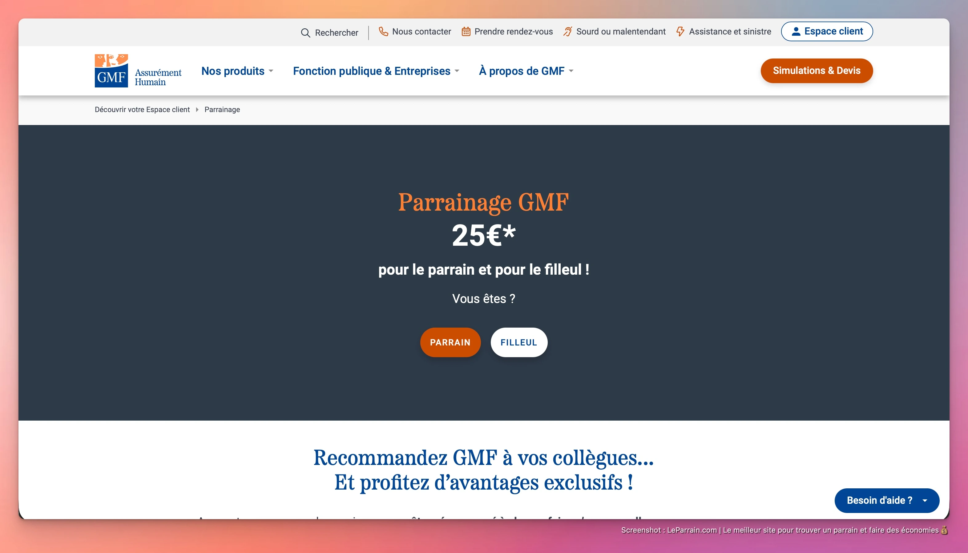 Capture d'écran 2 du programme de parrainage GMF