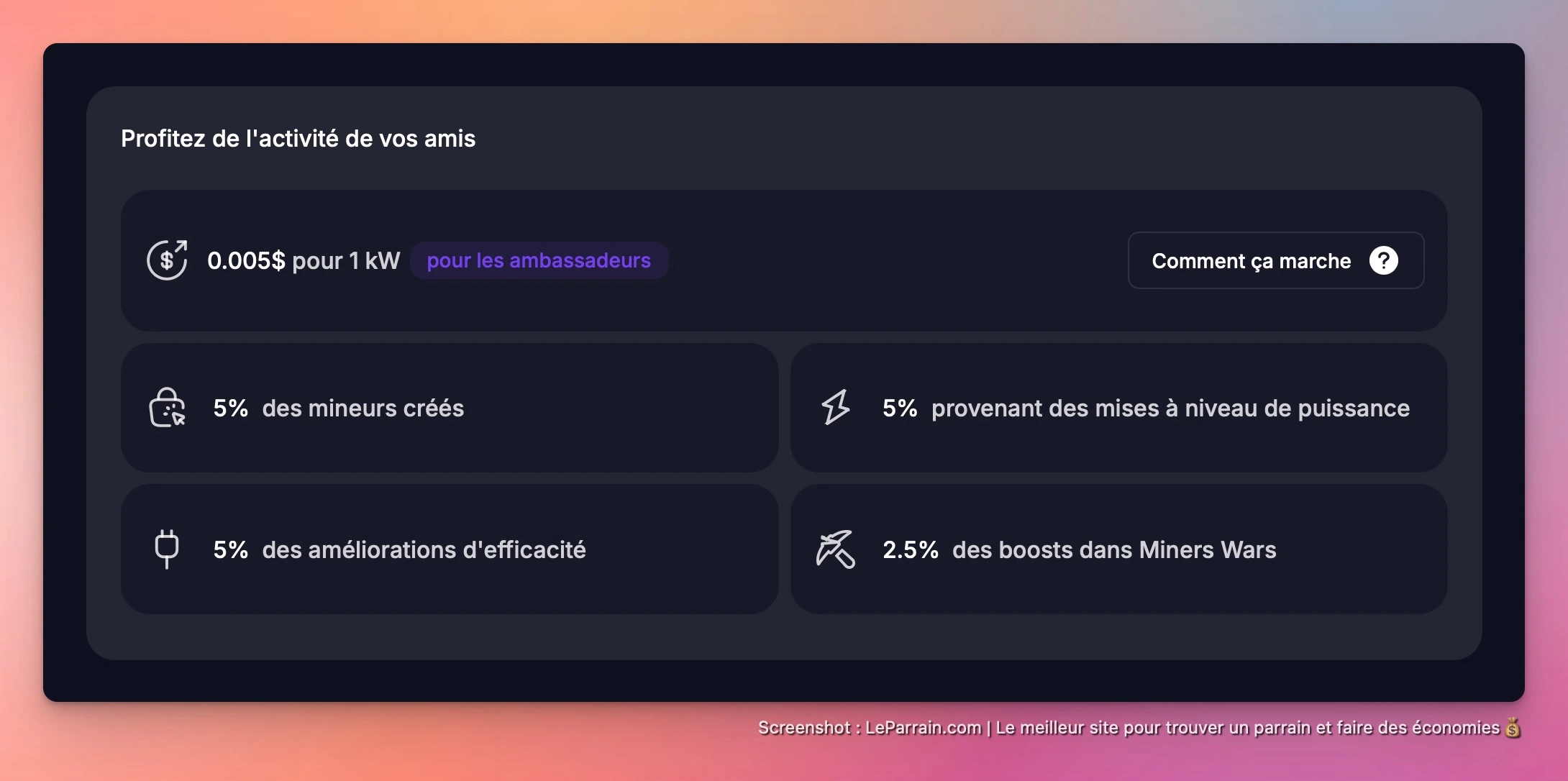 Capture d'écran 1 du programme de parrainage GoMining