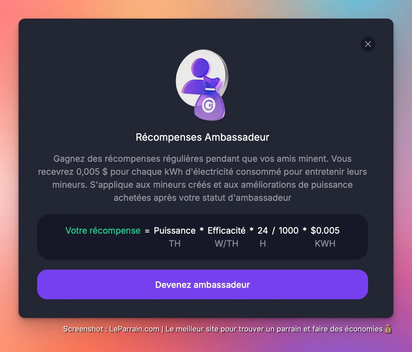 Capture d'écran 2 du programme de parrainage GoMining