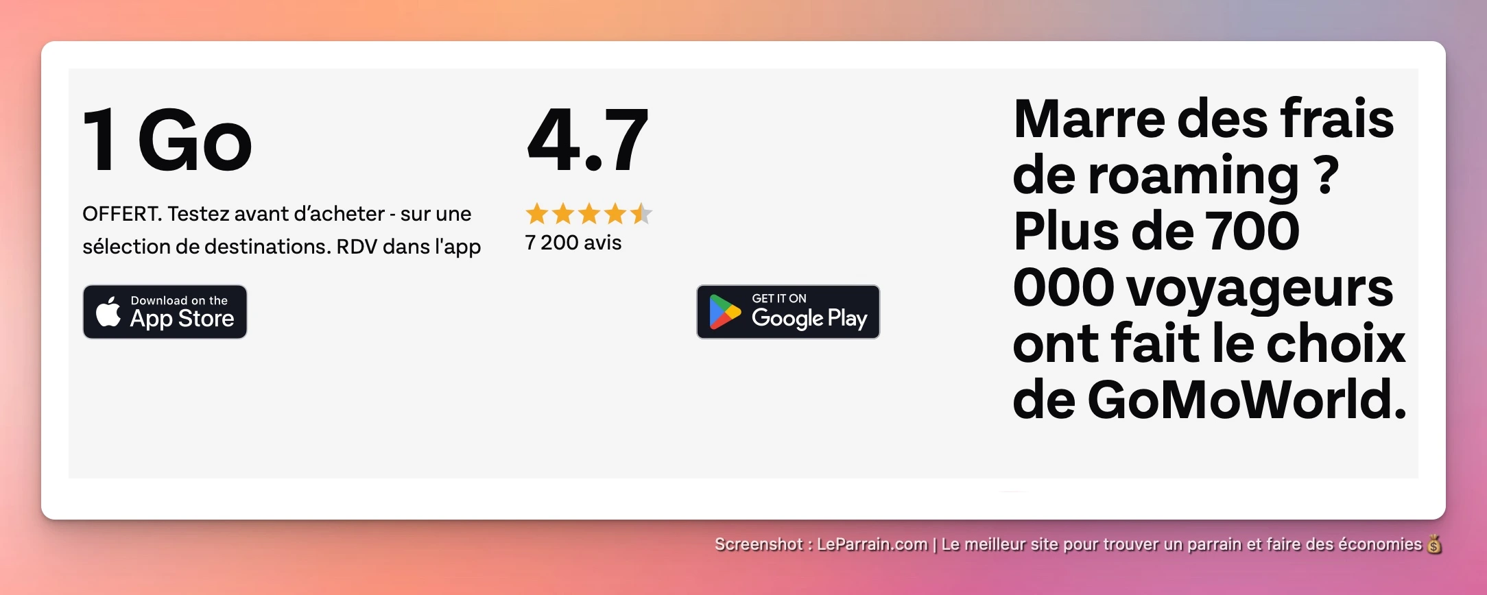 Capture d'écran 3 du programme de parrainage GoMoWorld