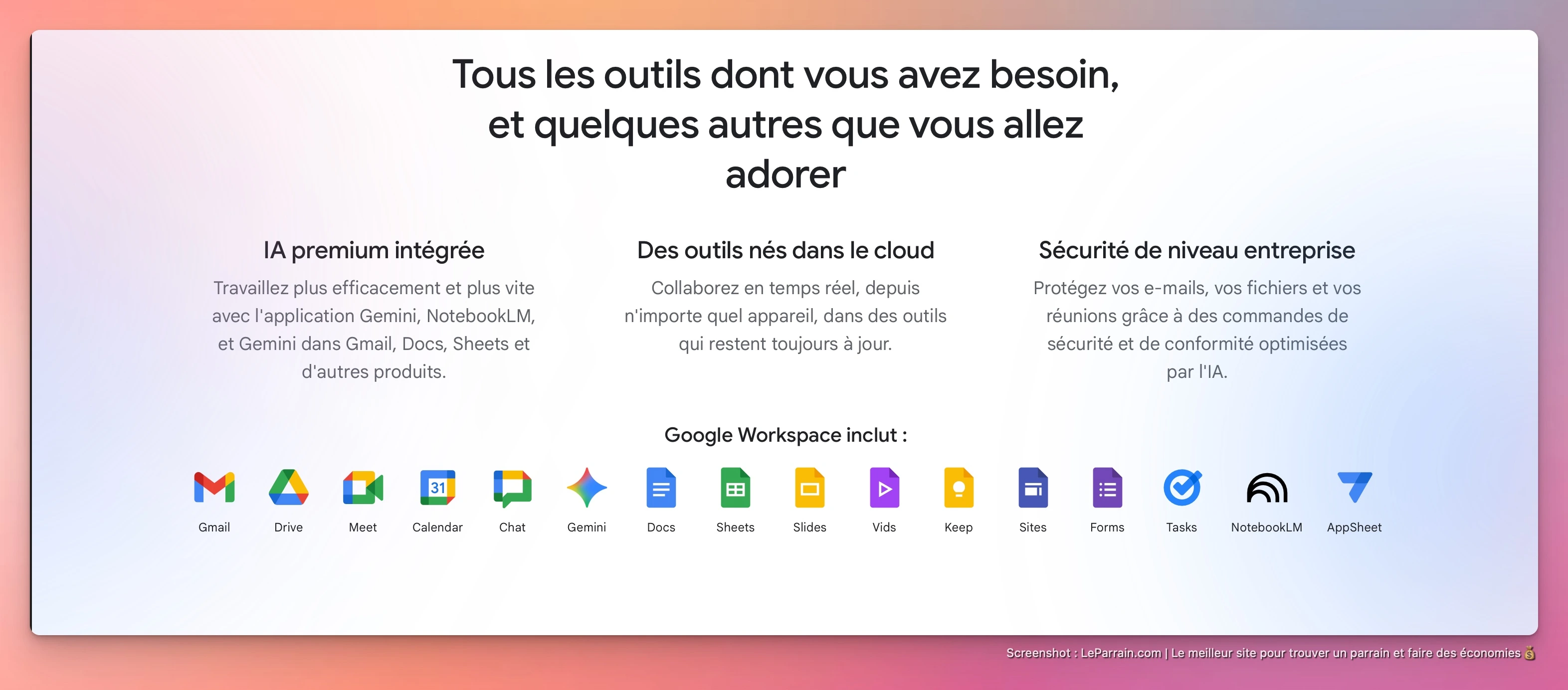 Capture d'écran 3 du programme de parrainage Google Workspace