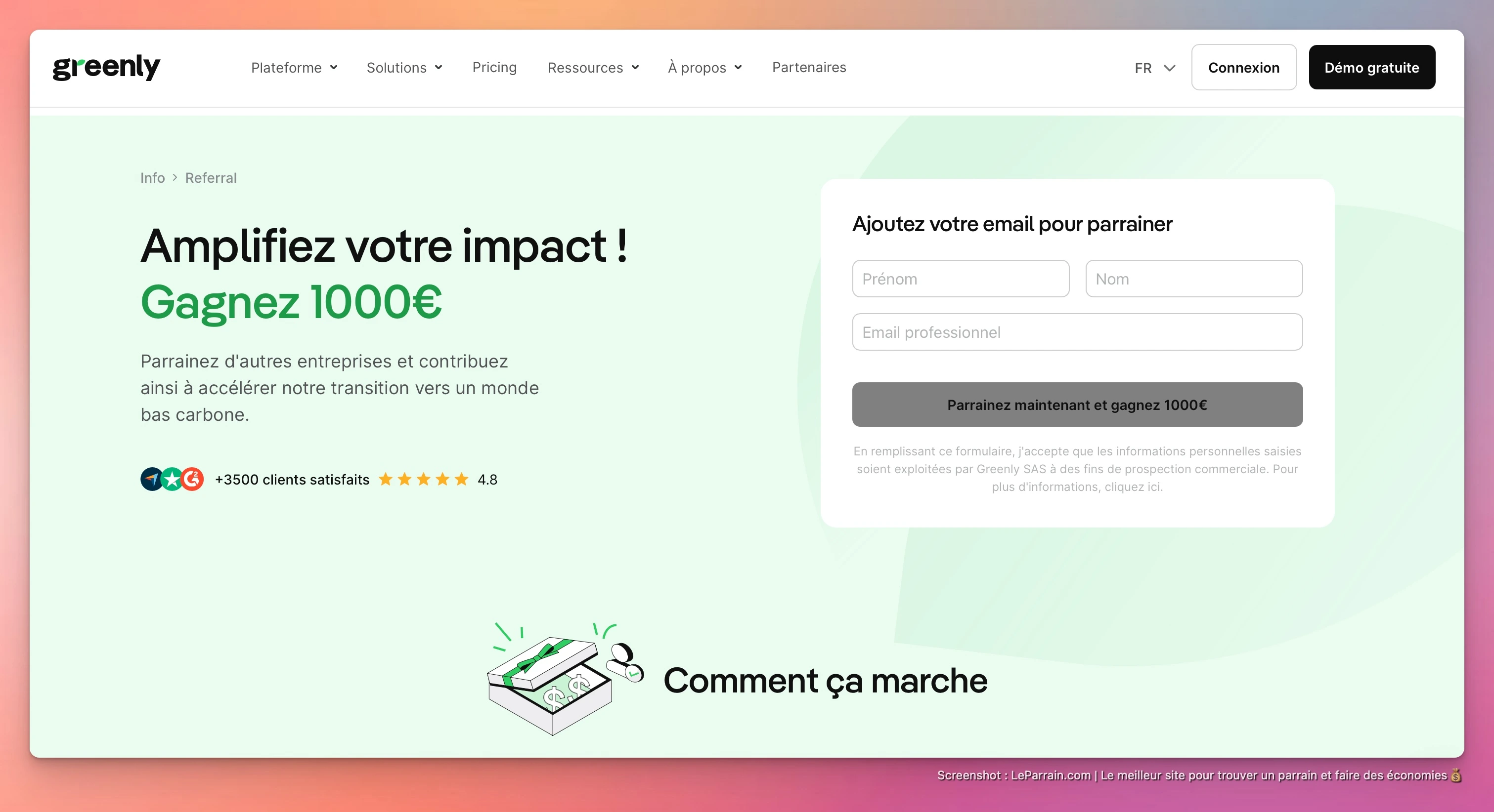 Capture d'écran 1 du programme de parrainage Greenly