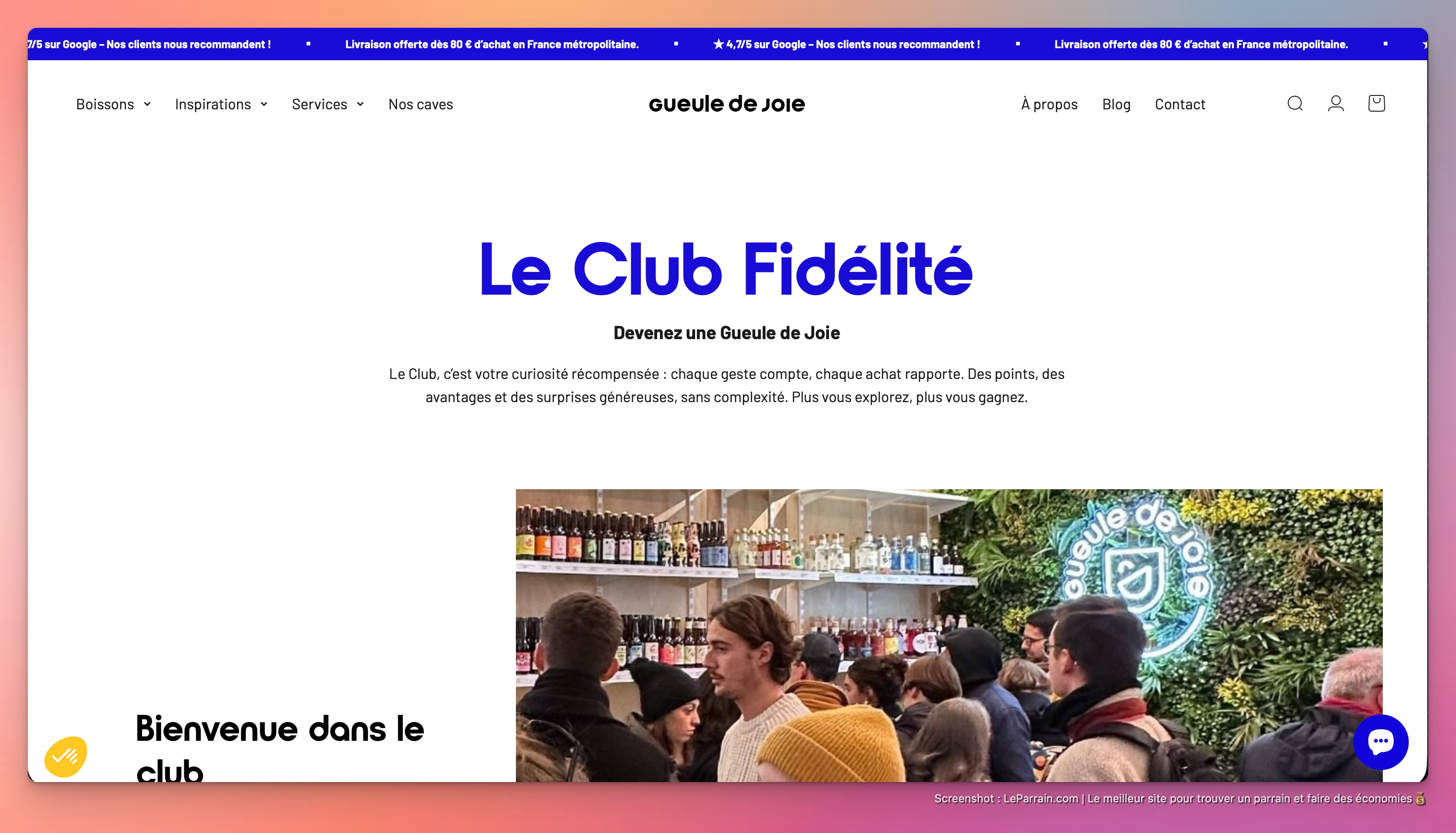 Capture d'écran 1 du programme de parrainage Gueule de Joie