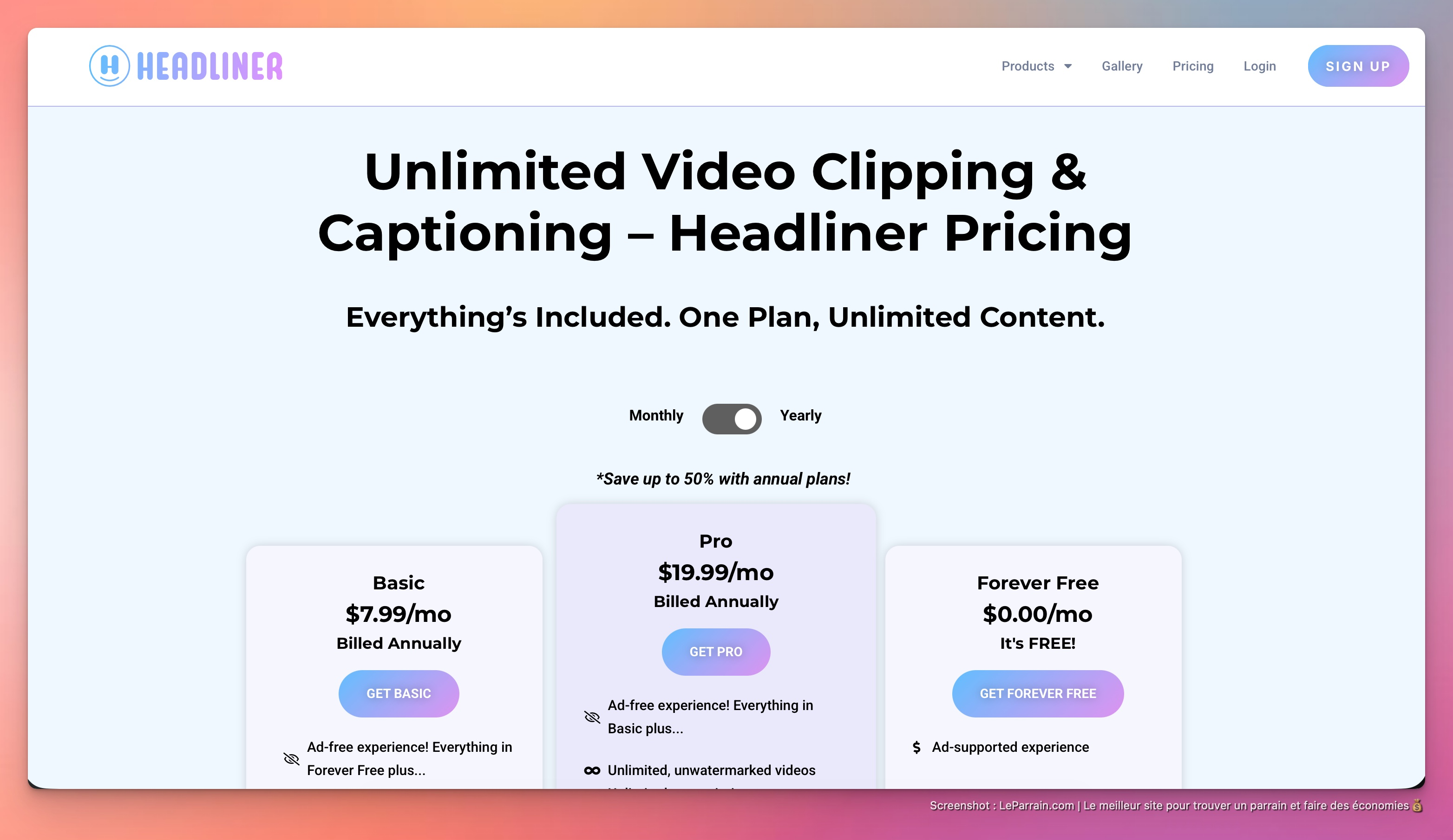 Capture d'écran 1 du programme de parrainage Headliner