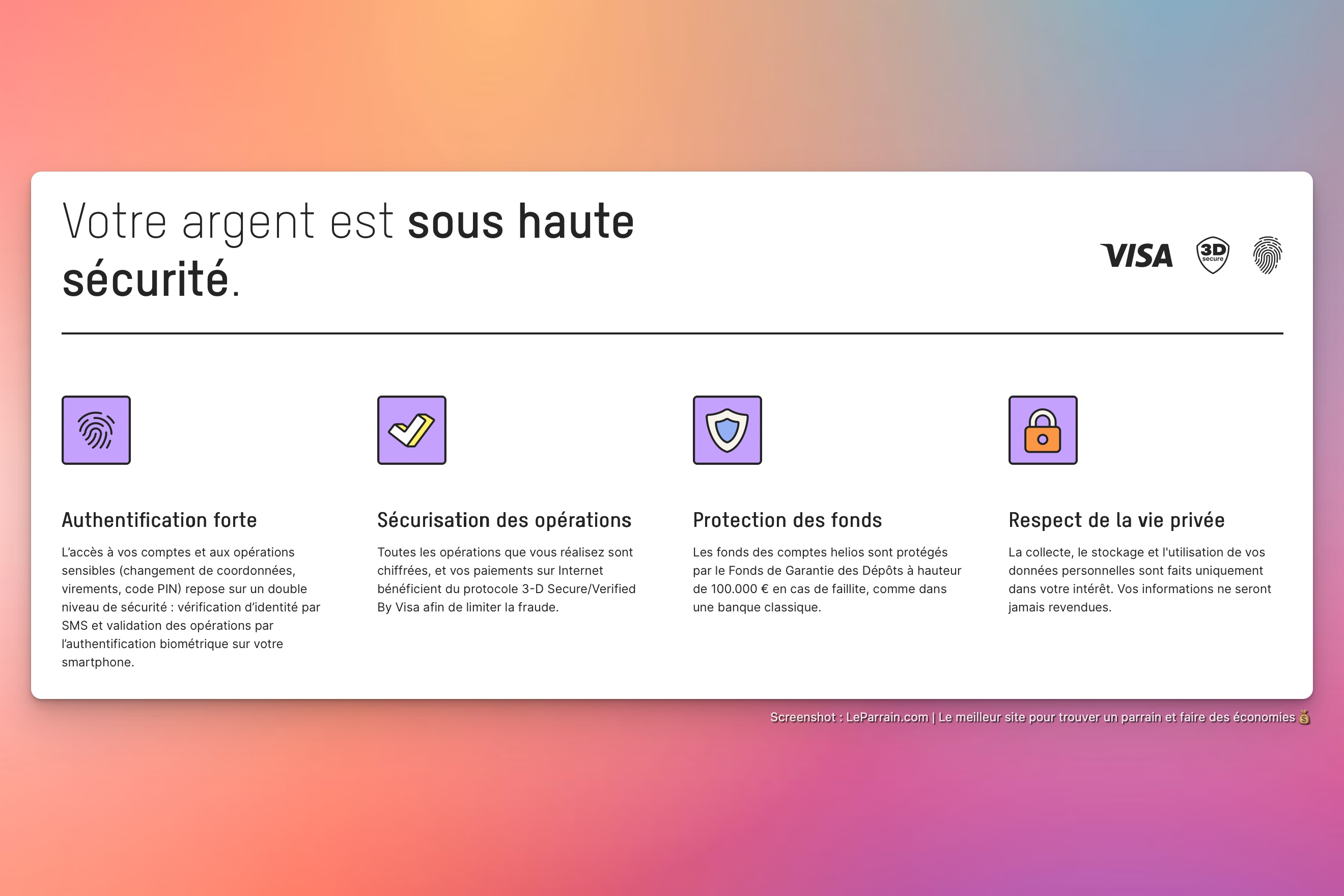 Capture d'écran 5 du programme de parrainage Helios