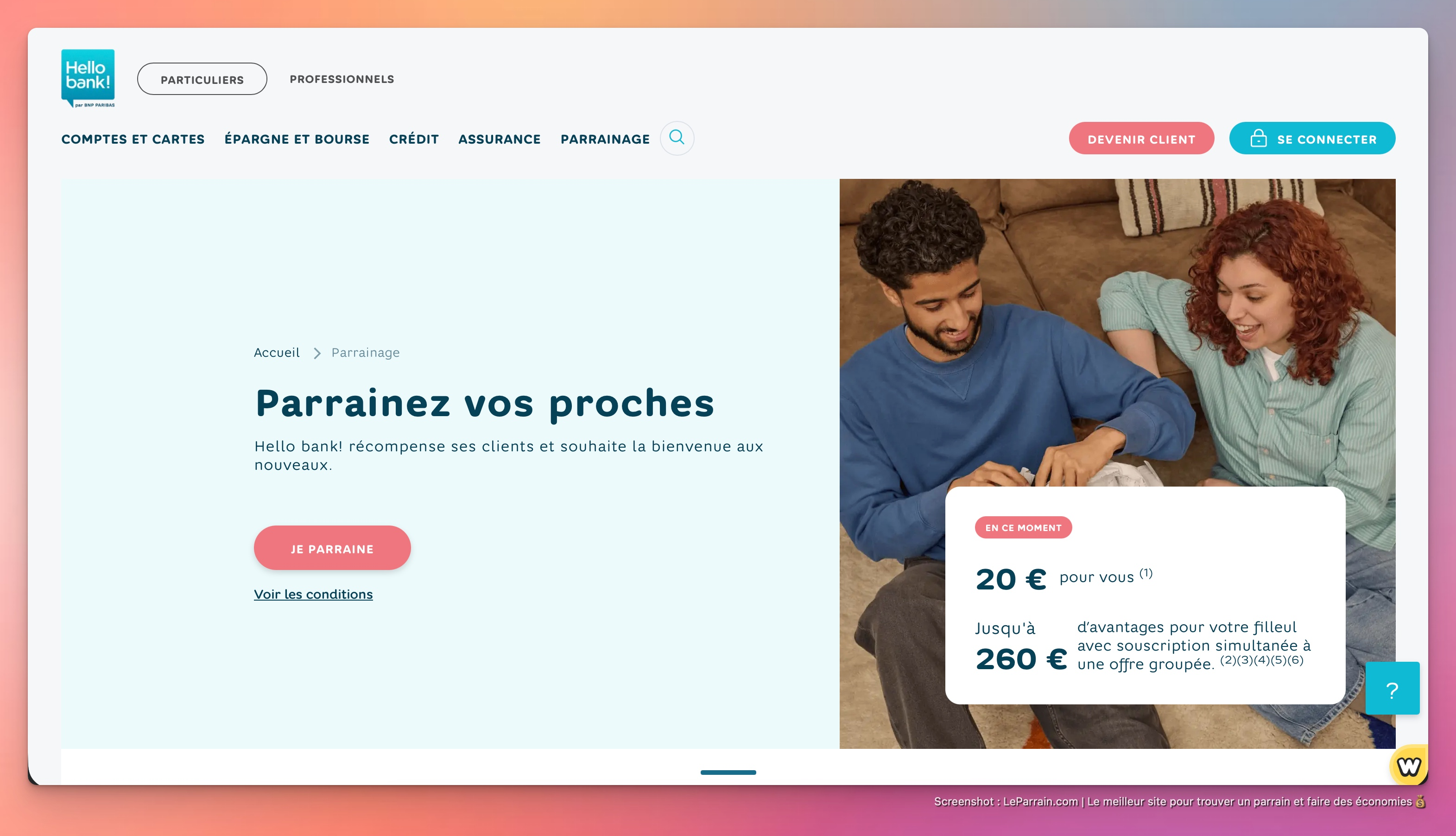 Capture d'écran 1 du programme de parrainage Hello Bank
