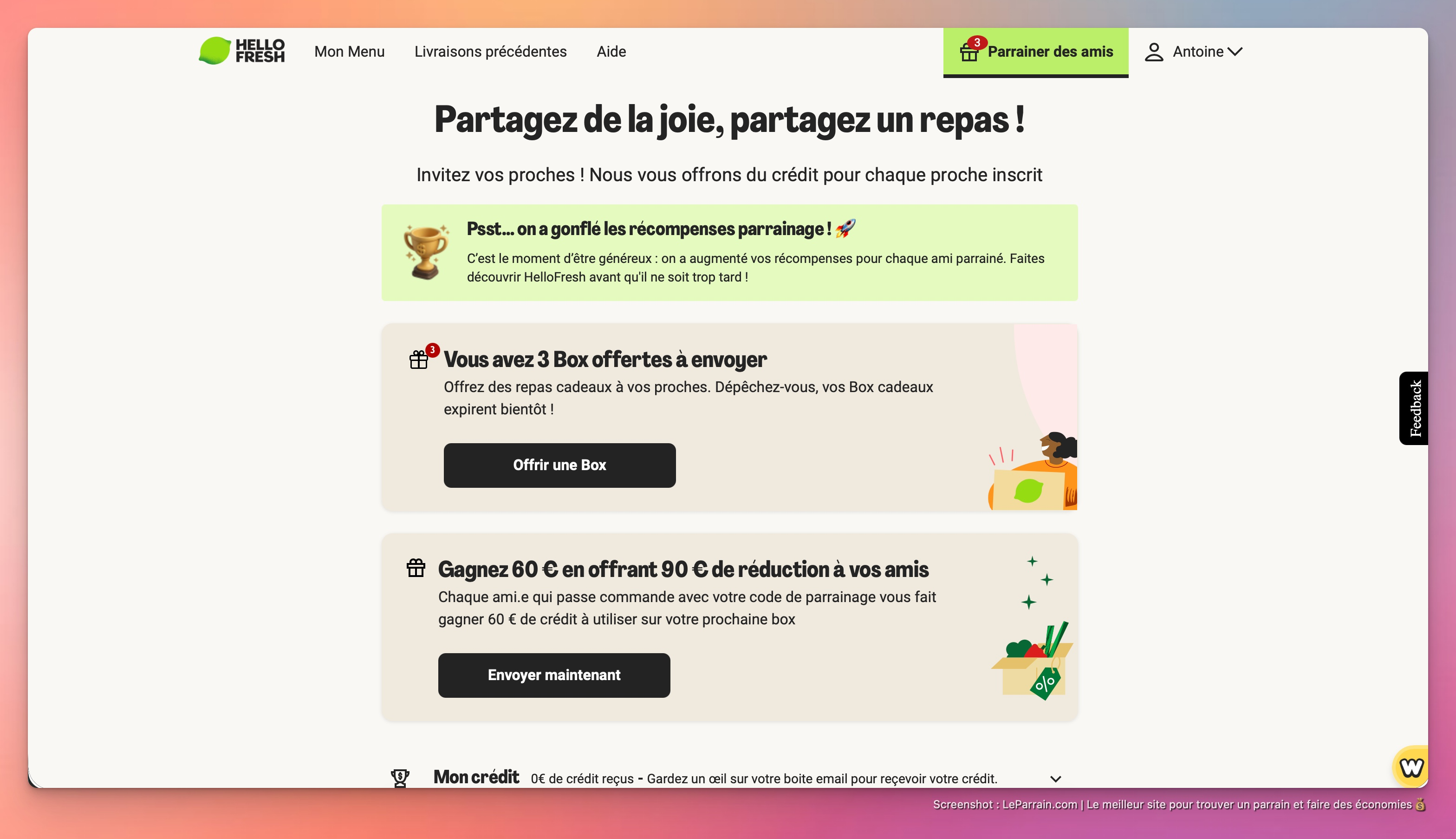 Capture d'écran 2 du programme de parrainage Hello Fresh