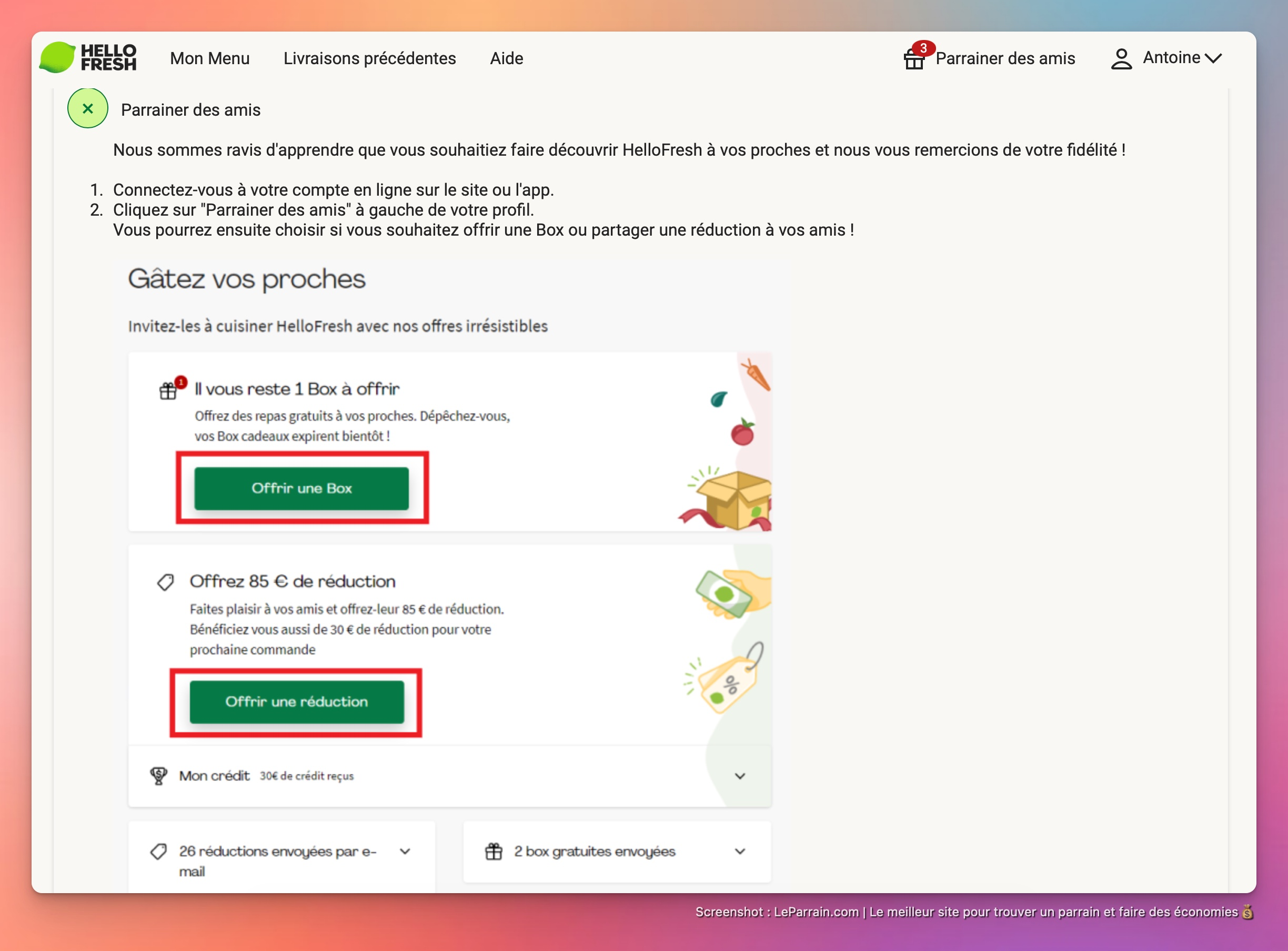 Capture d'écran 3 du programme de parrainage Hello Fresh