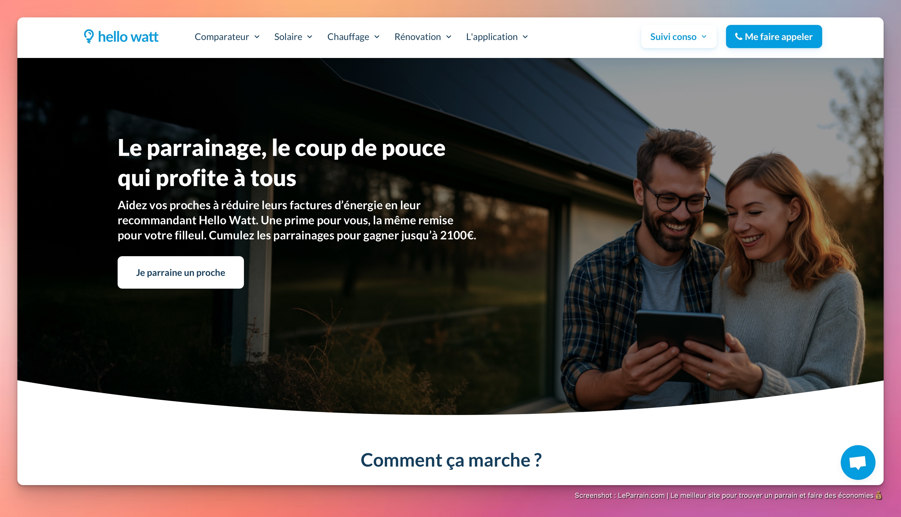 Capture d'écran 1 du programme de parrainage Hello Watt