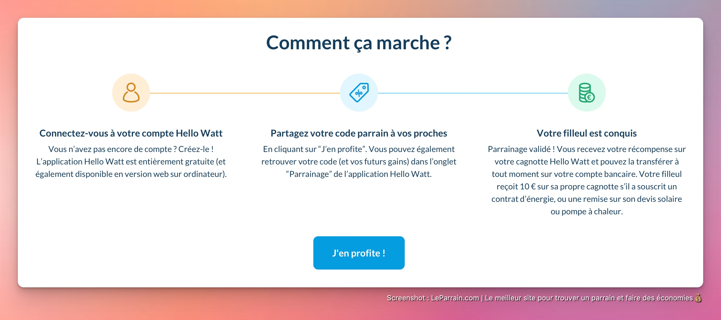Capture d'écran 2 du programme de parrainage Hello Watt