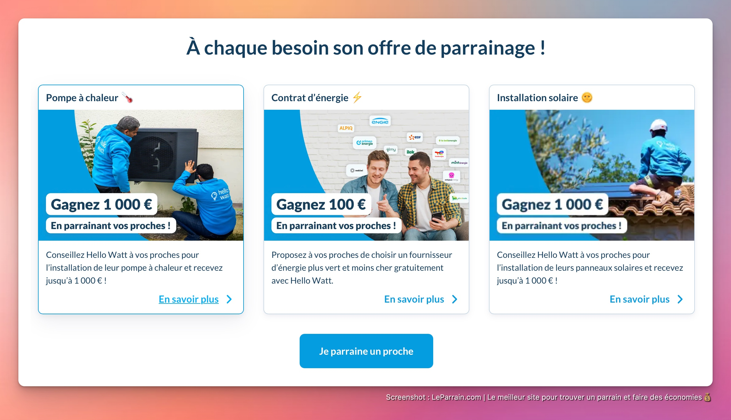 Capture d'écran 3 du programme de parrainage Hello Watt