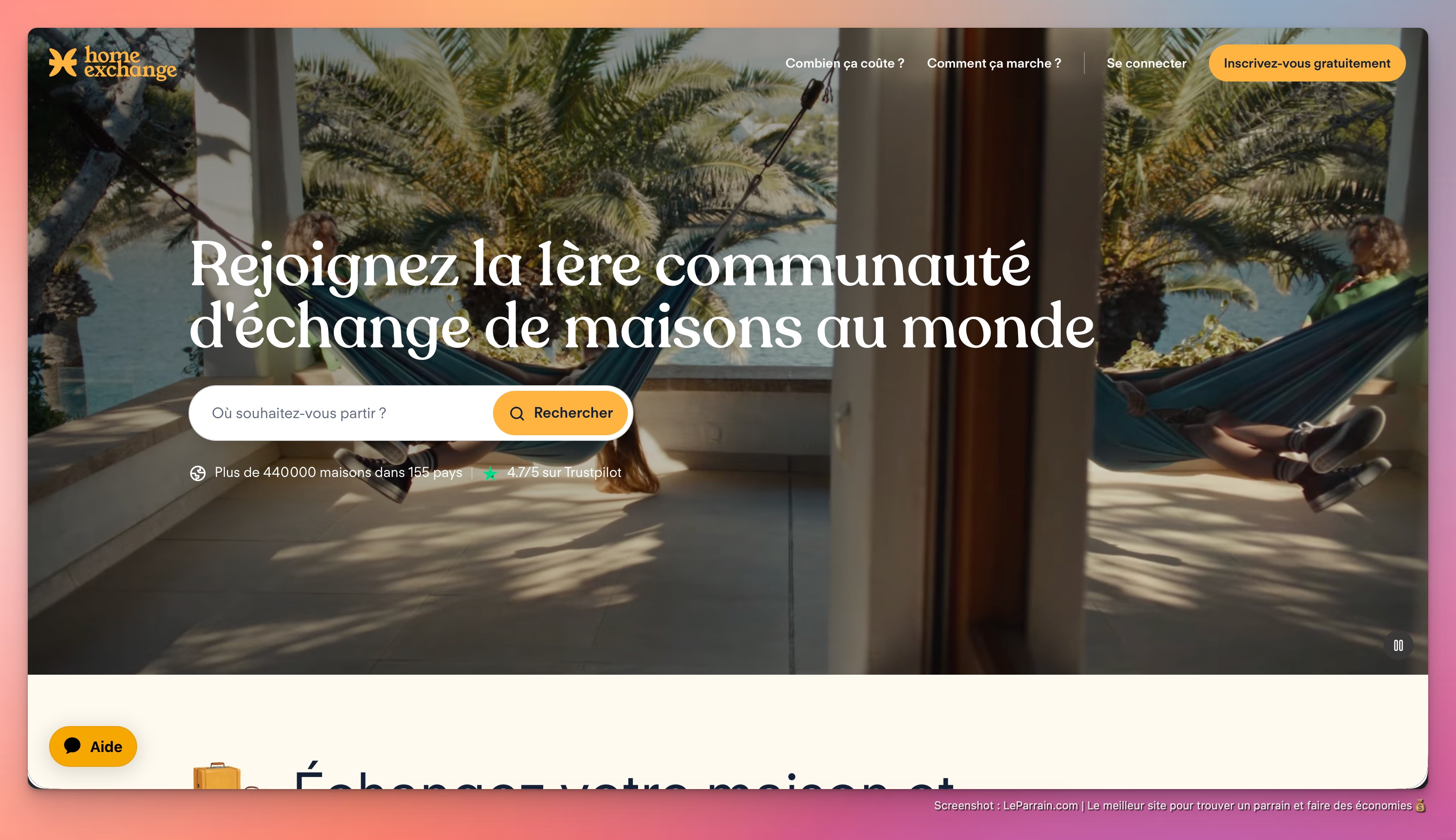 Capture d'écran 3 du programme de parrainage Homeexchange