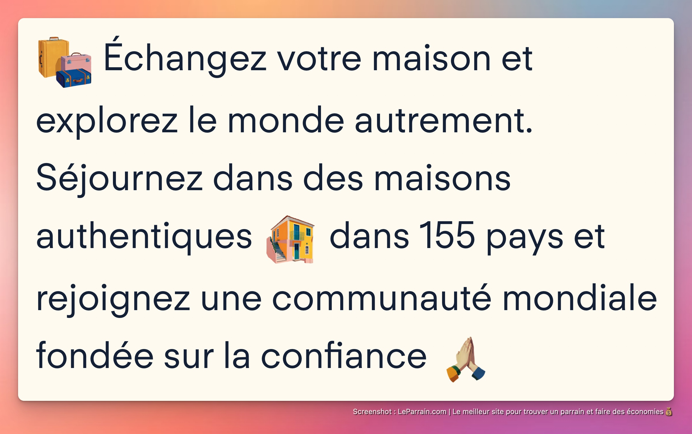 Capture d'écran 4 du programme de parrainage Homeexchange