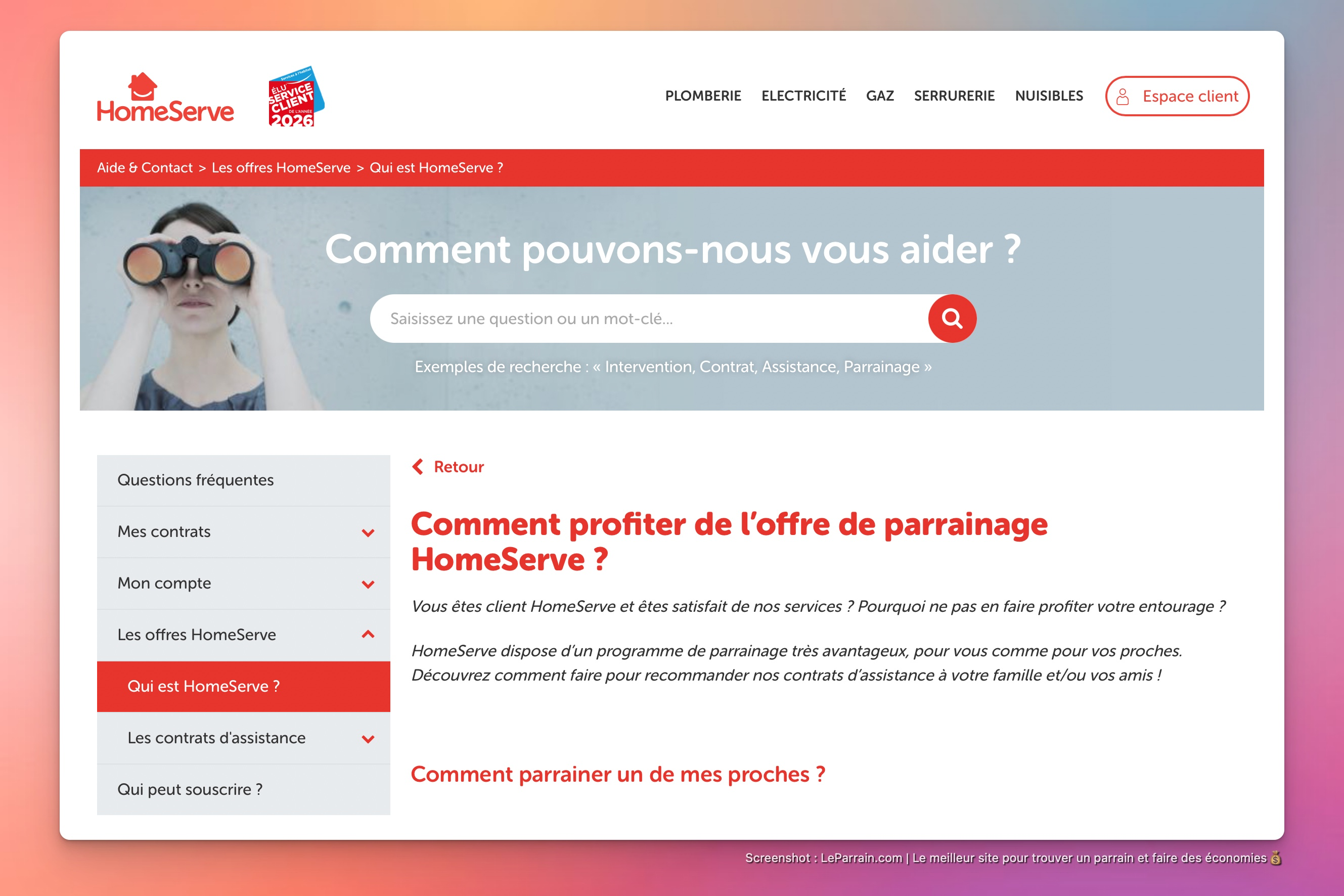 Capture d'écran 1 du programme de parrainage HomeServe