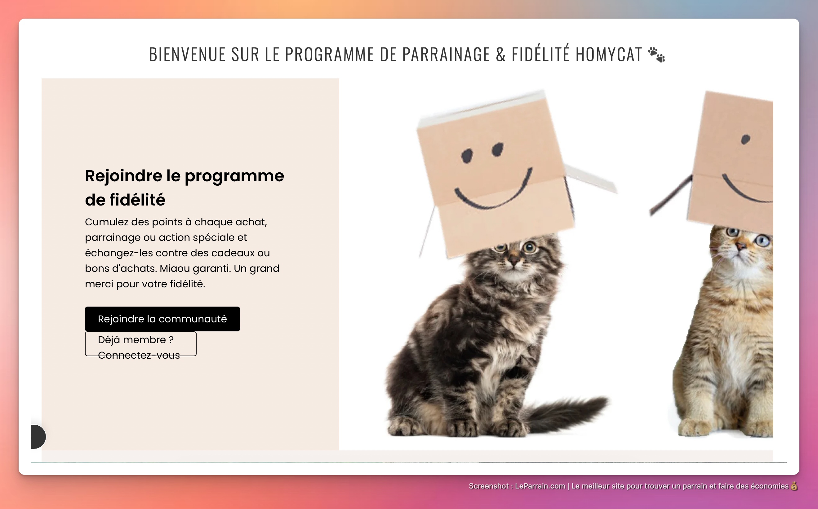 Capture d'écran 1 du programme de parrainage Homycat