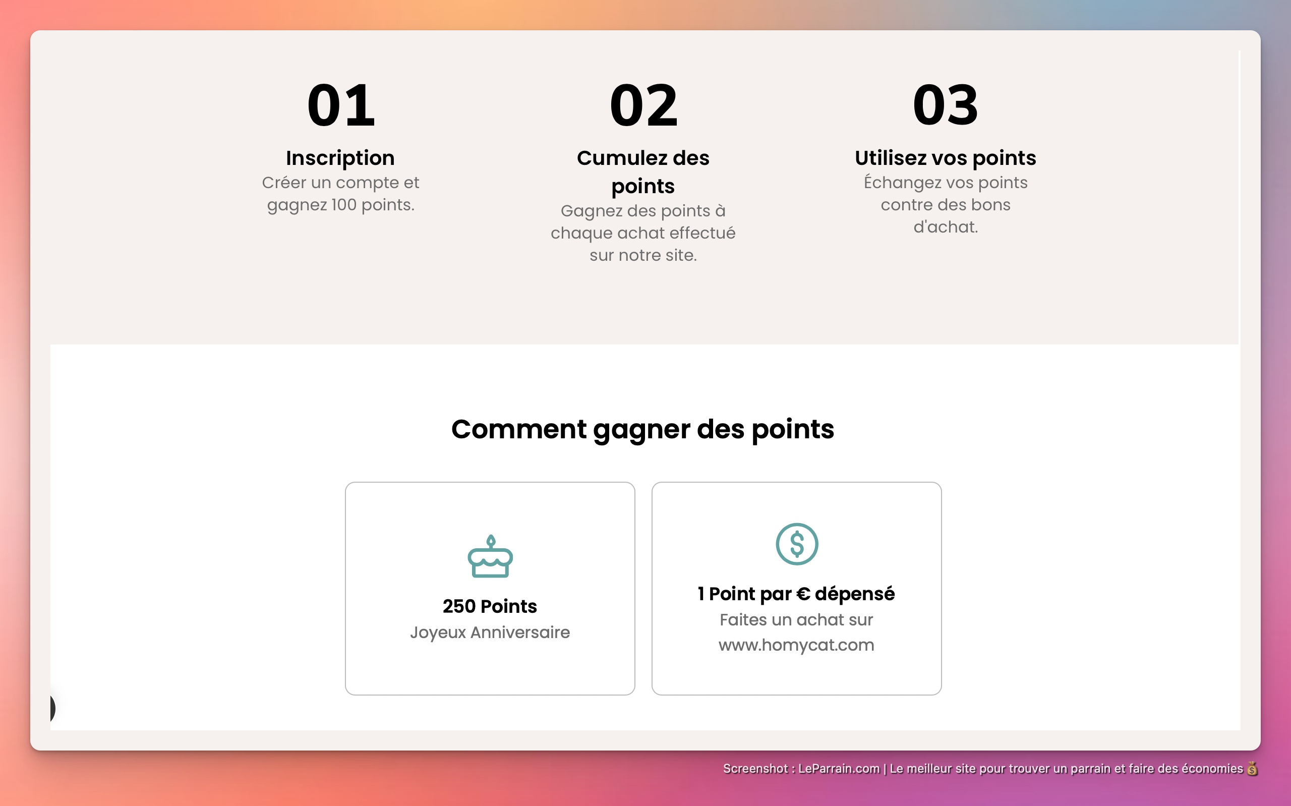 Capture d'écran 2 du programme de parrainage Homycat
