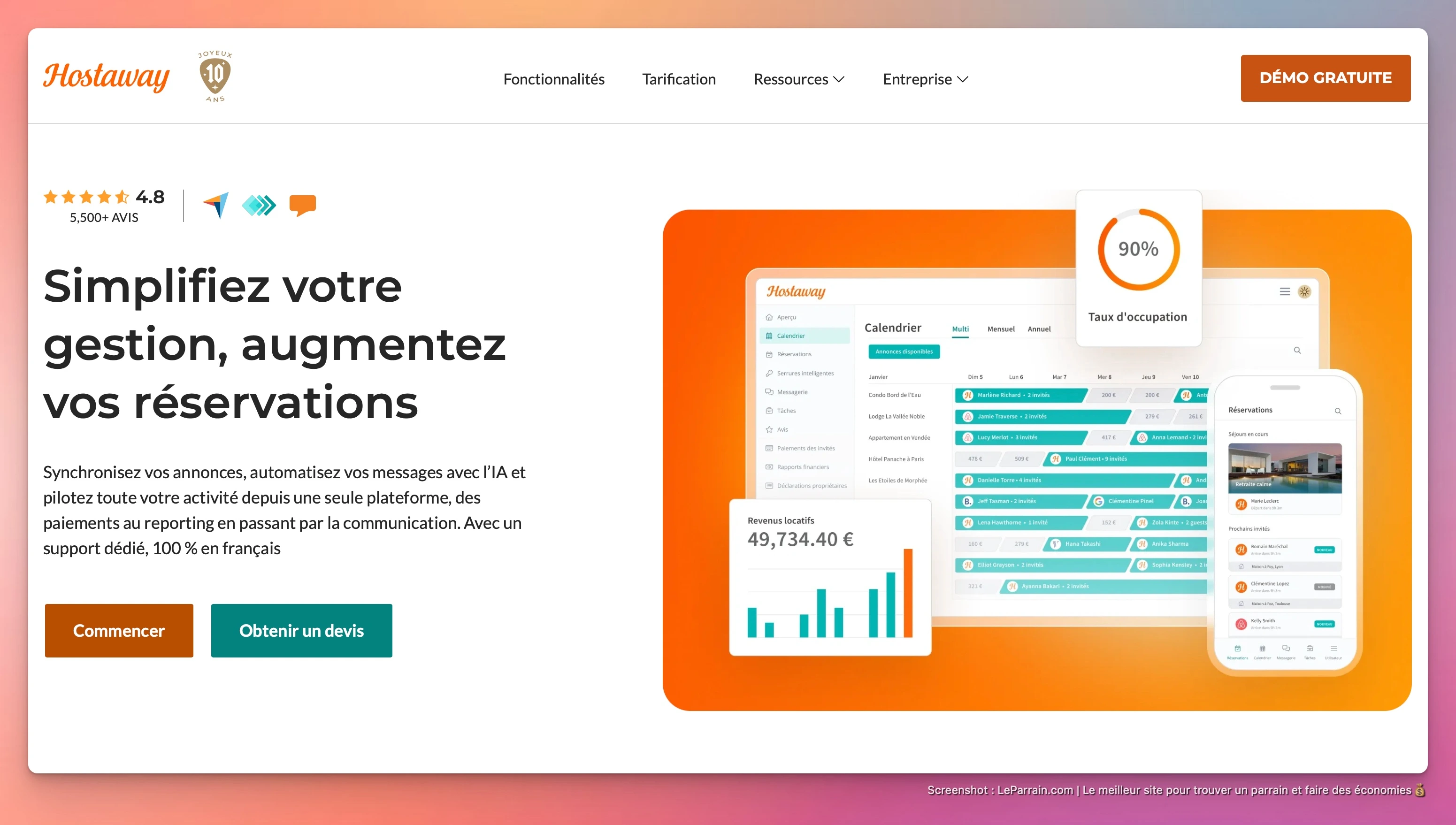 Capture d'écran 2 du programme de parrainage Hostaway