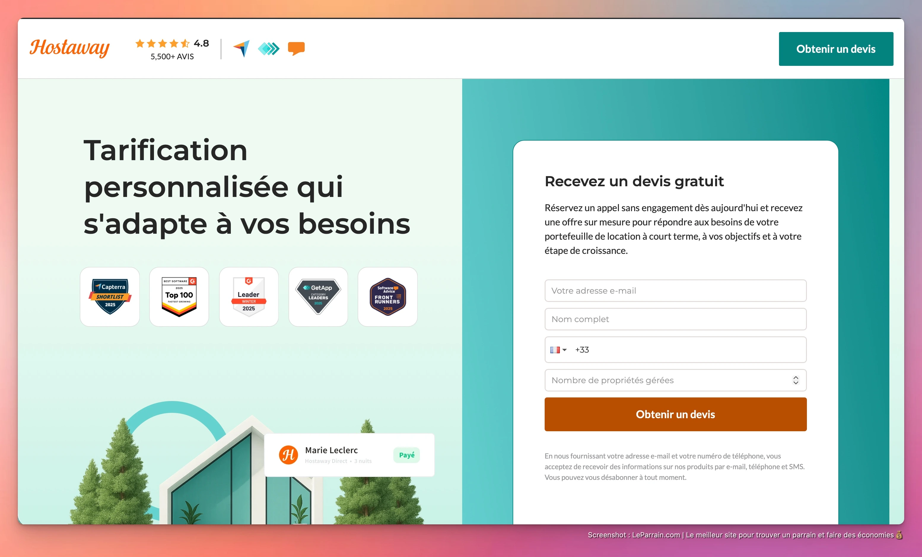 Capture d'écran 5 du programme de parrainage Hostaway