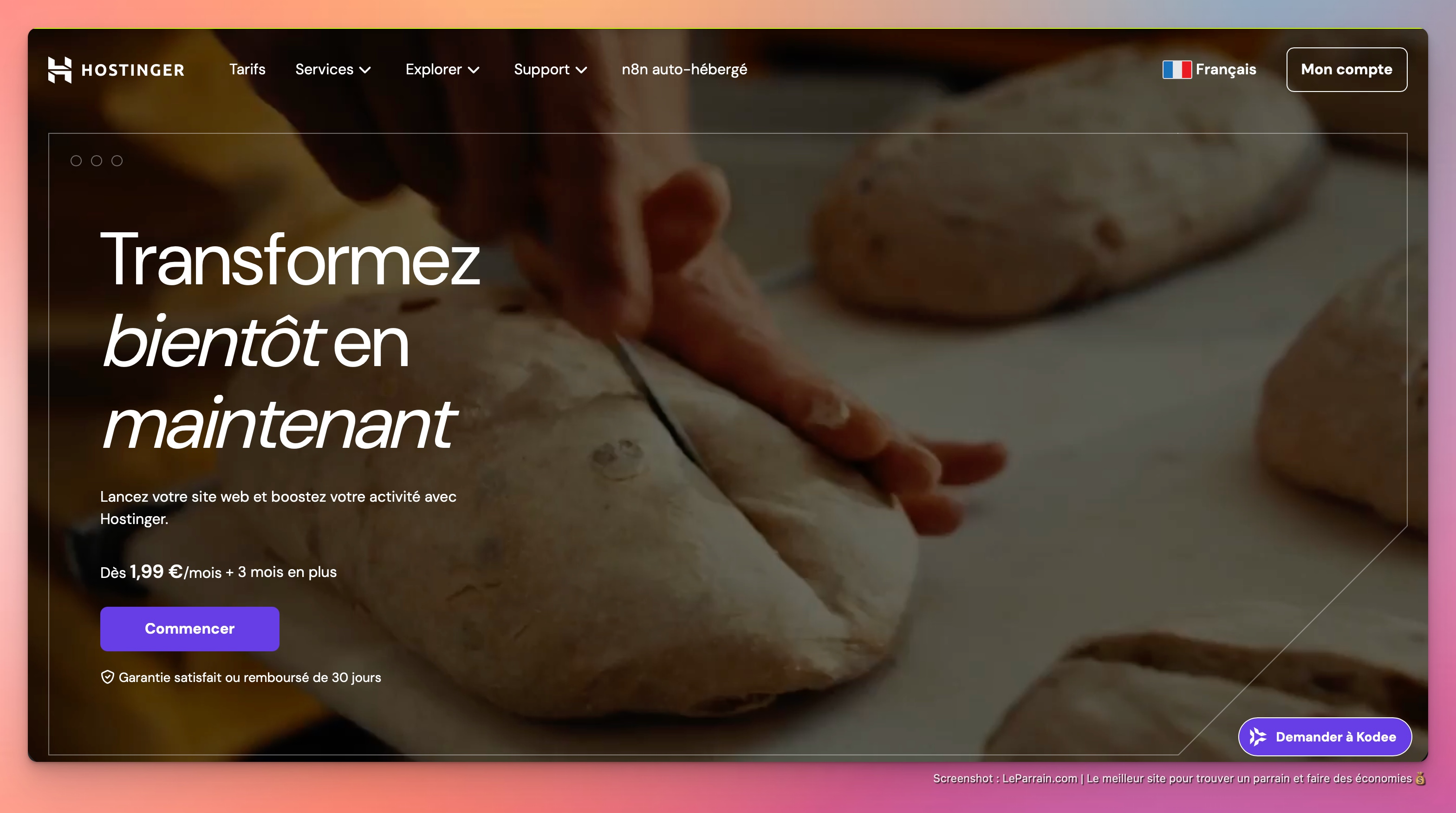 Capture d'écran 3 du programme de parrainage Hostinger