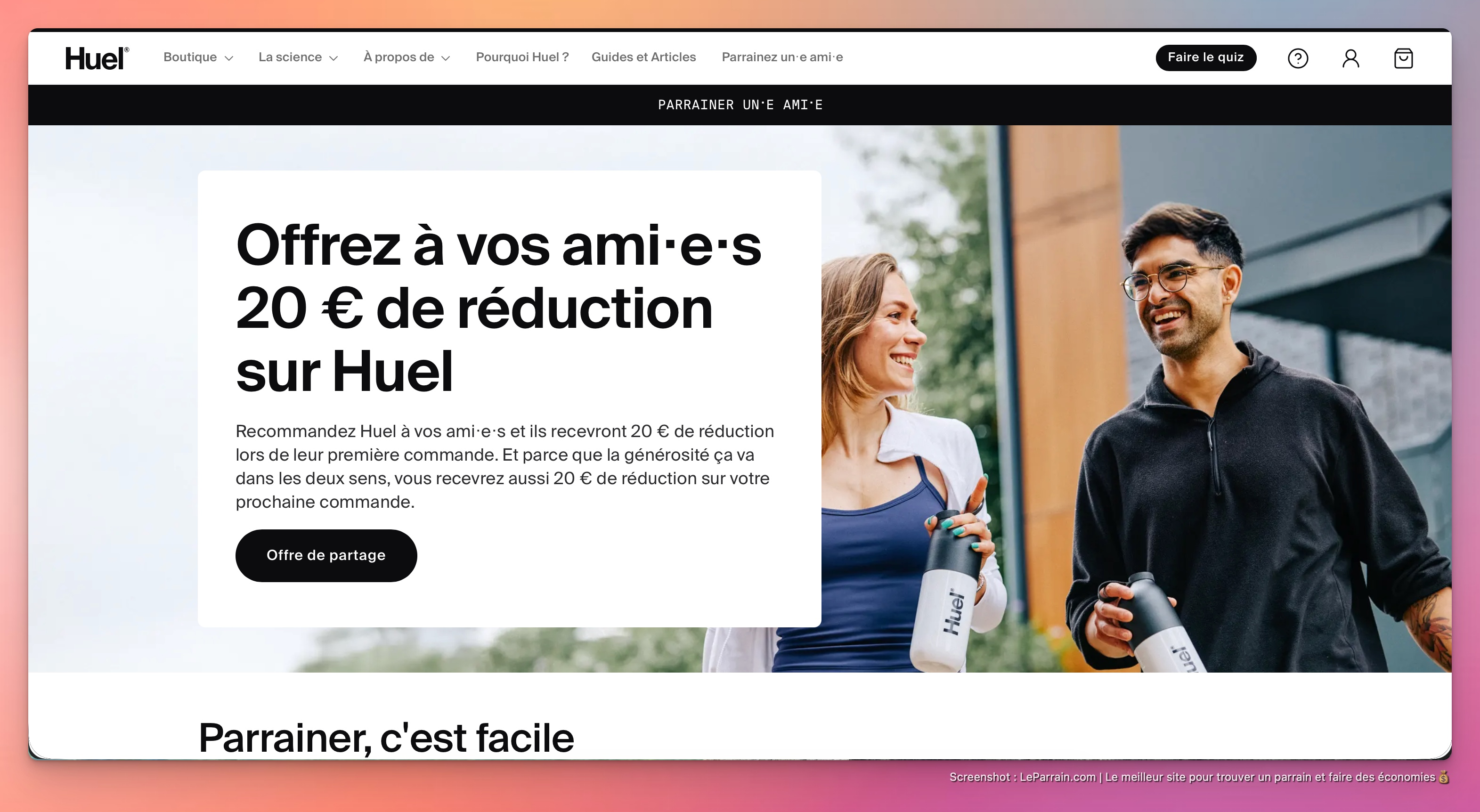 Capture d'écran 1 du programme de parrainage Huel