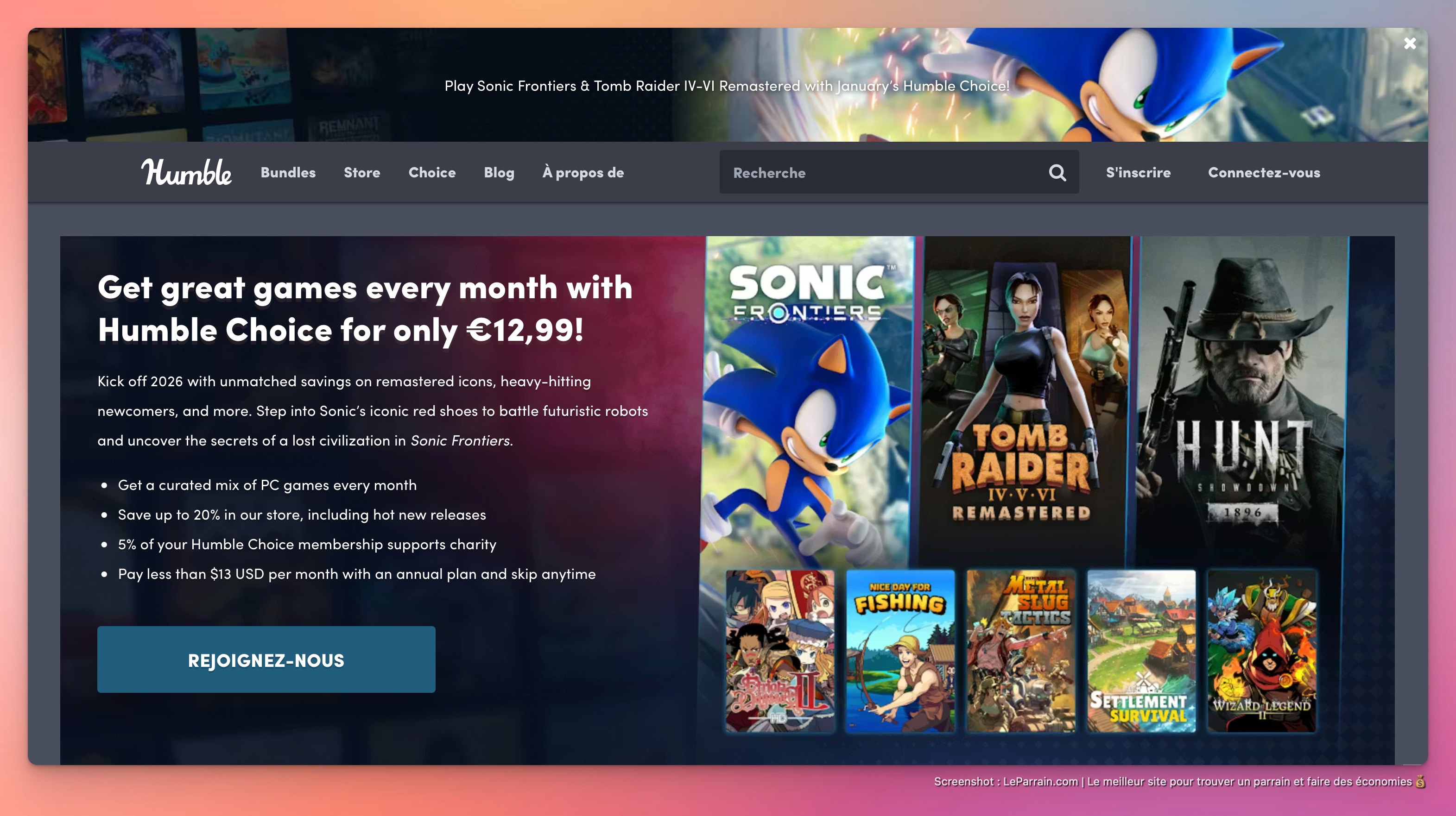 Capture d'écran 1 du programme de parrainage Humble Bundle