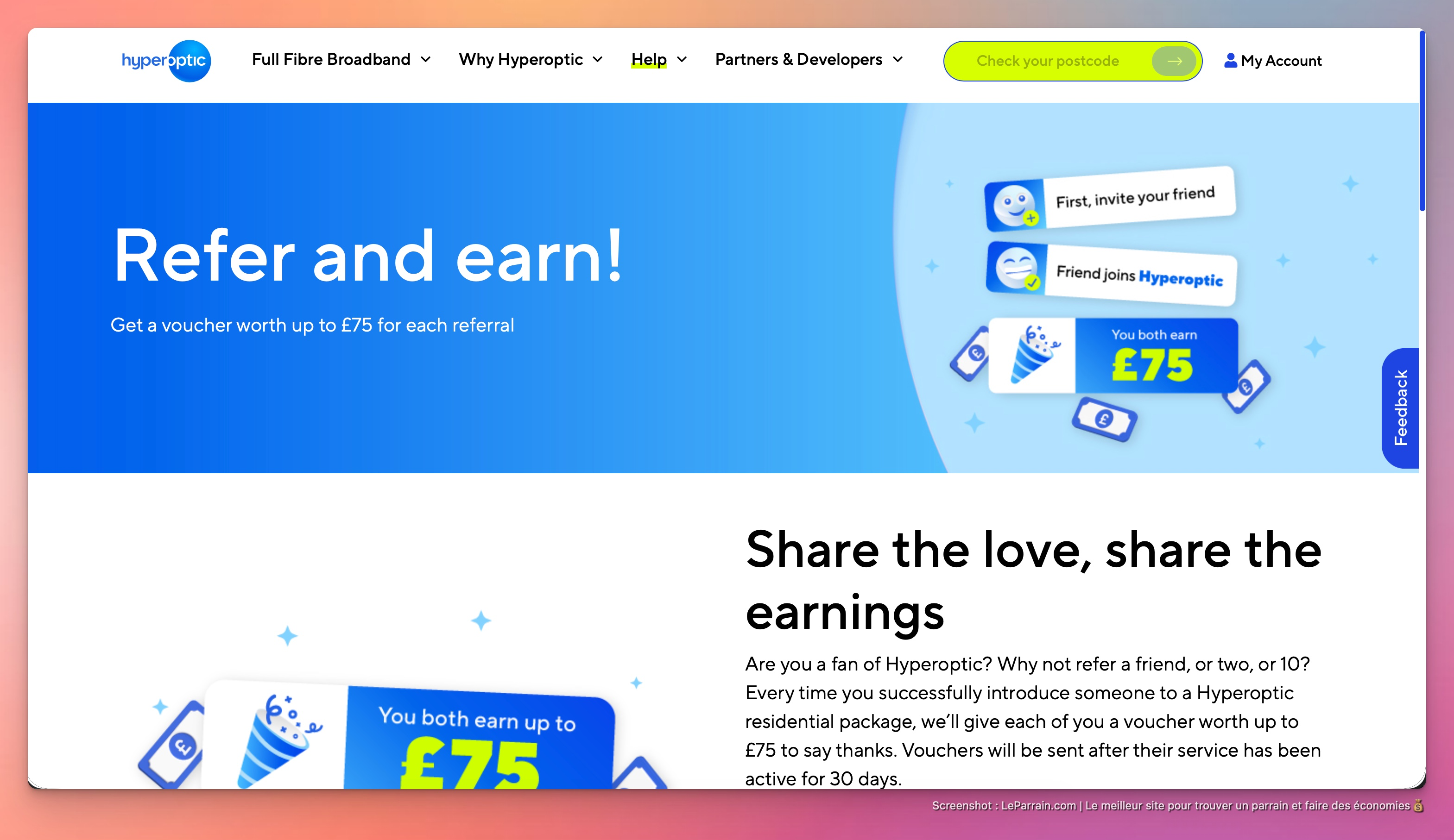 Capture d'écran 3 du programme de parrainage Hyperoptic