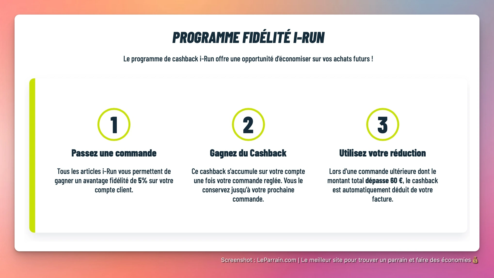 Capture d'écran 1 du programme de parrainage i-Run